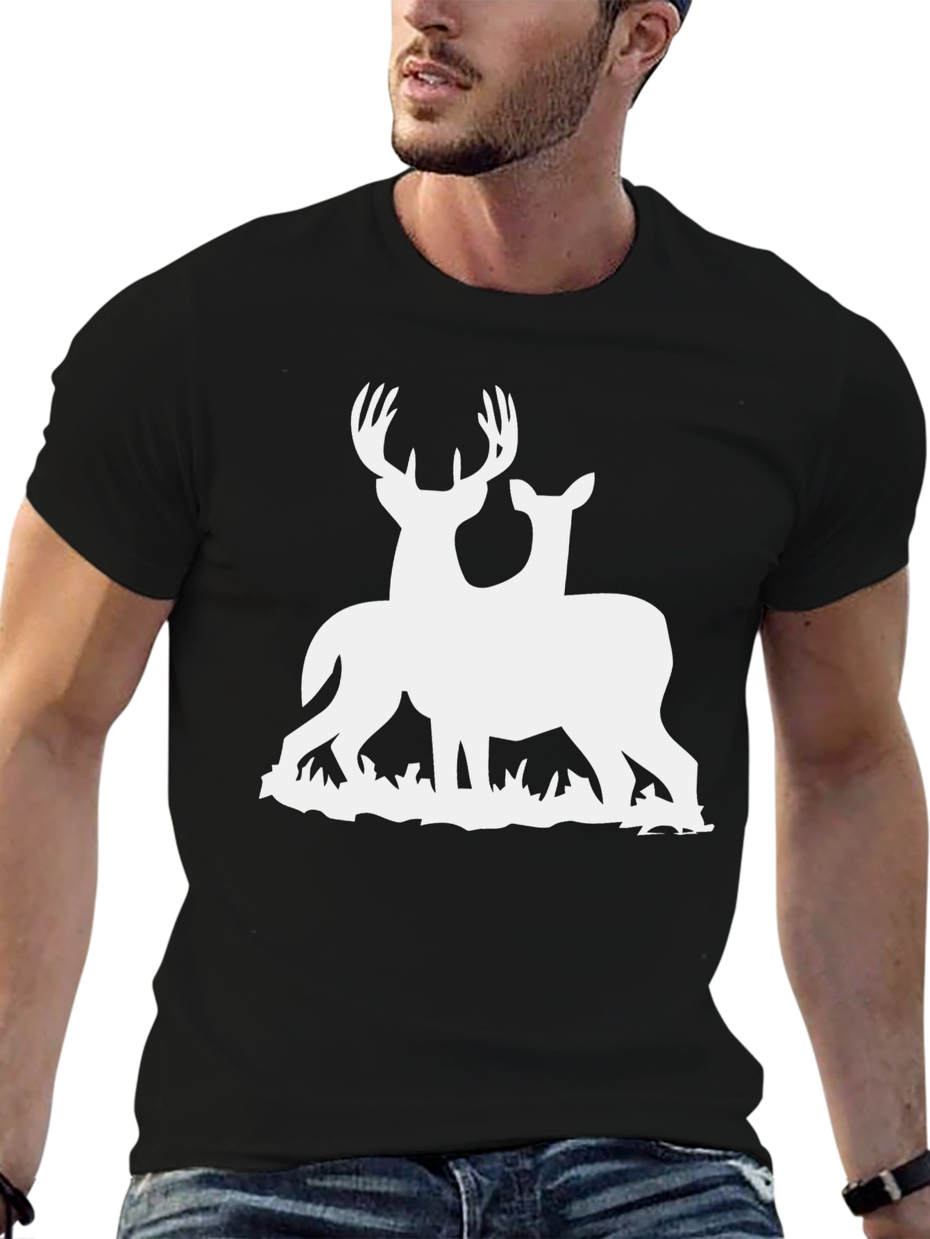 Deer Couple Graphic Tee - Black