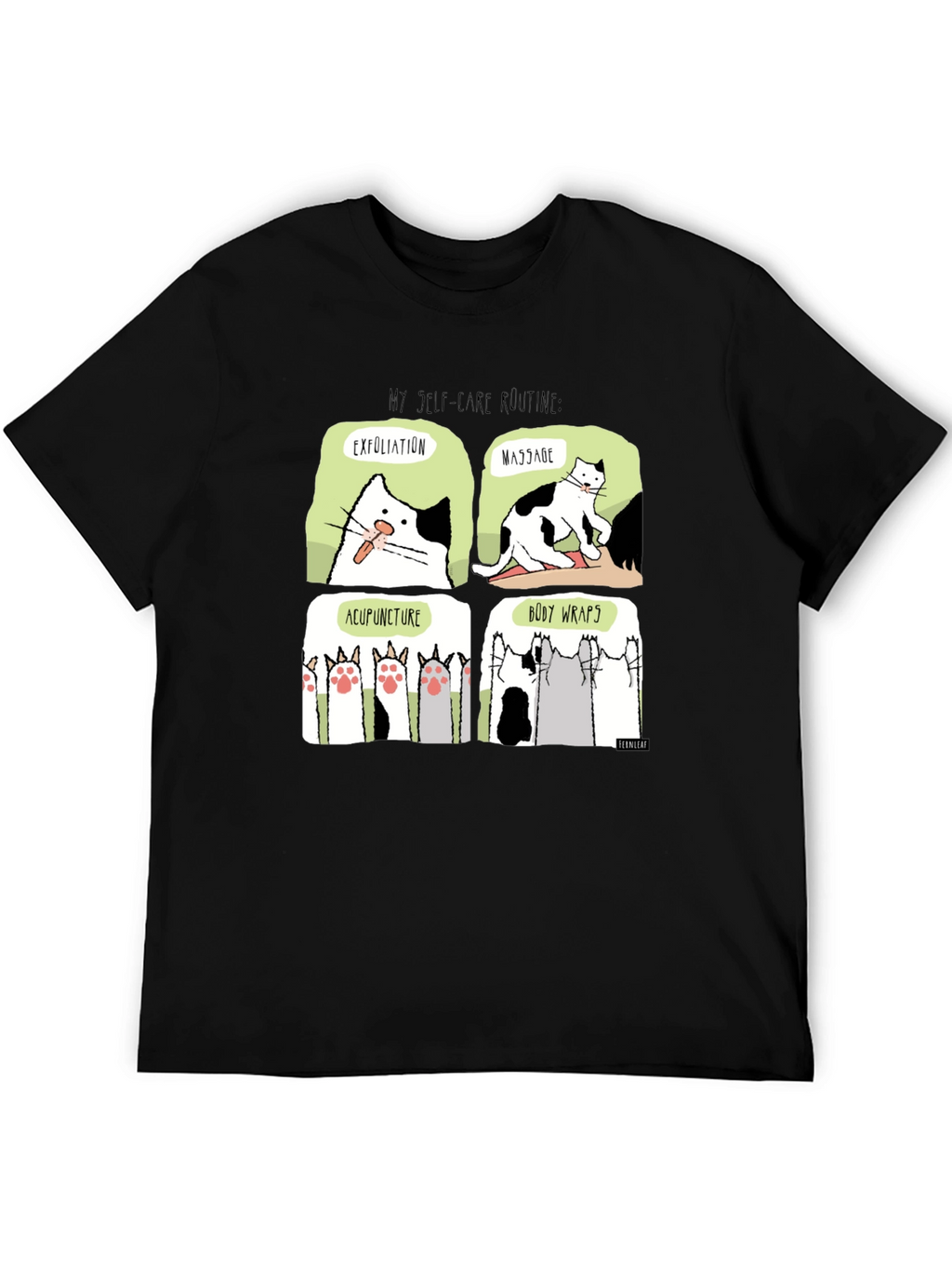 Self-Care Cat Routine Black T-Shirt