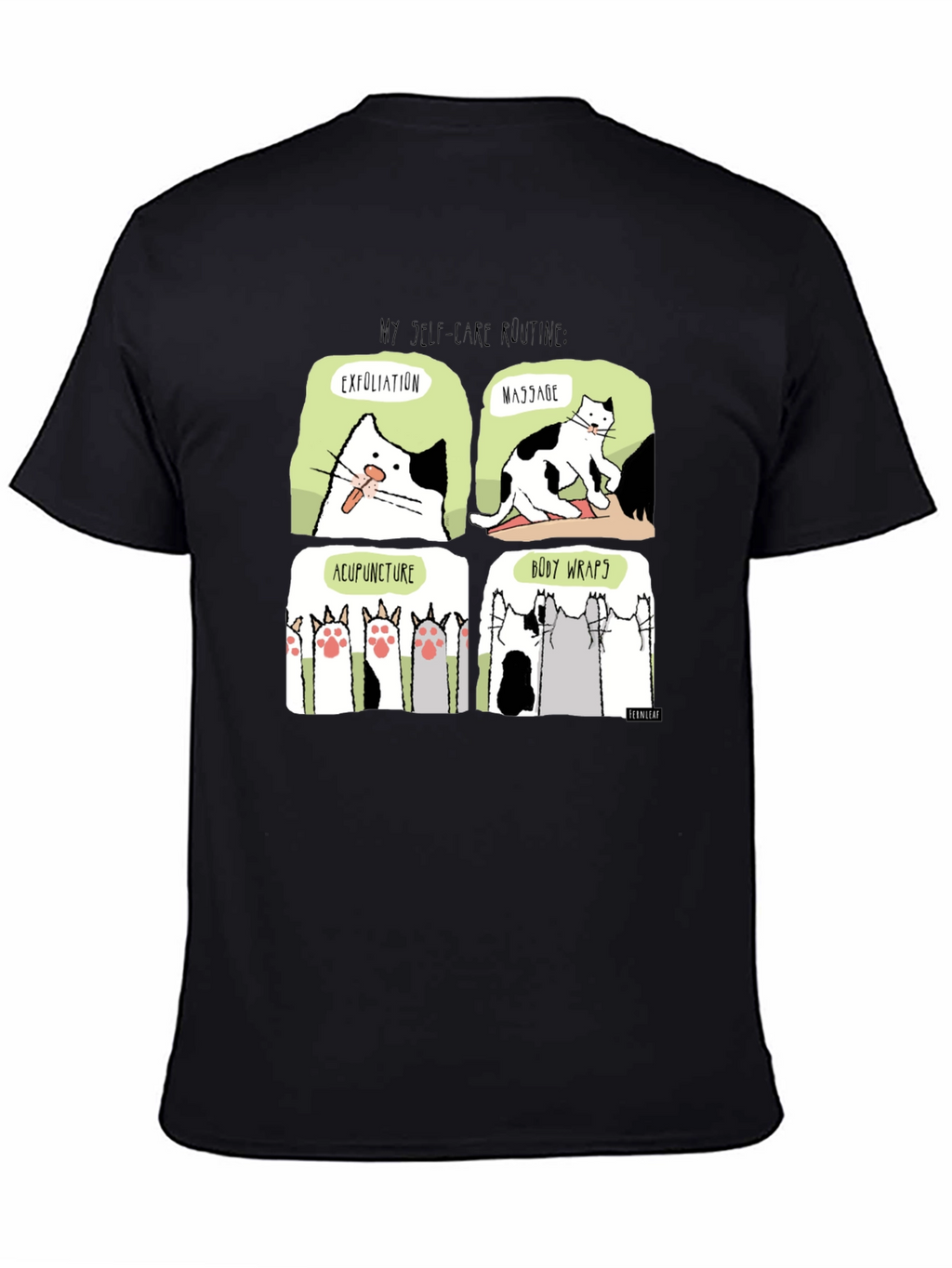 Self-Care Cat Routine Black T-Shirt