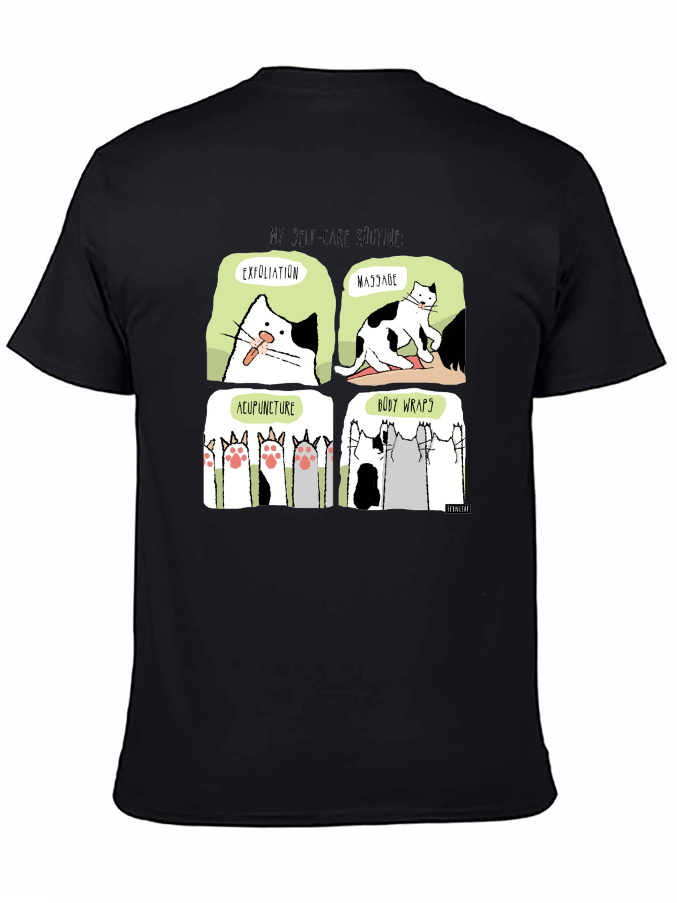 Self-Care Cat Routine Black T-Shirt