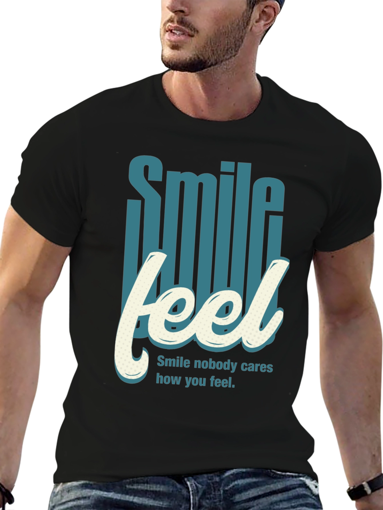 Smile Feel Graphic Tee - Mens Crew Neck T-Shirt
