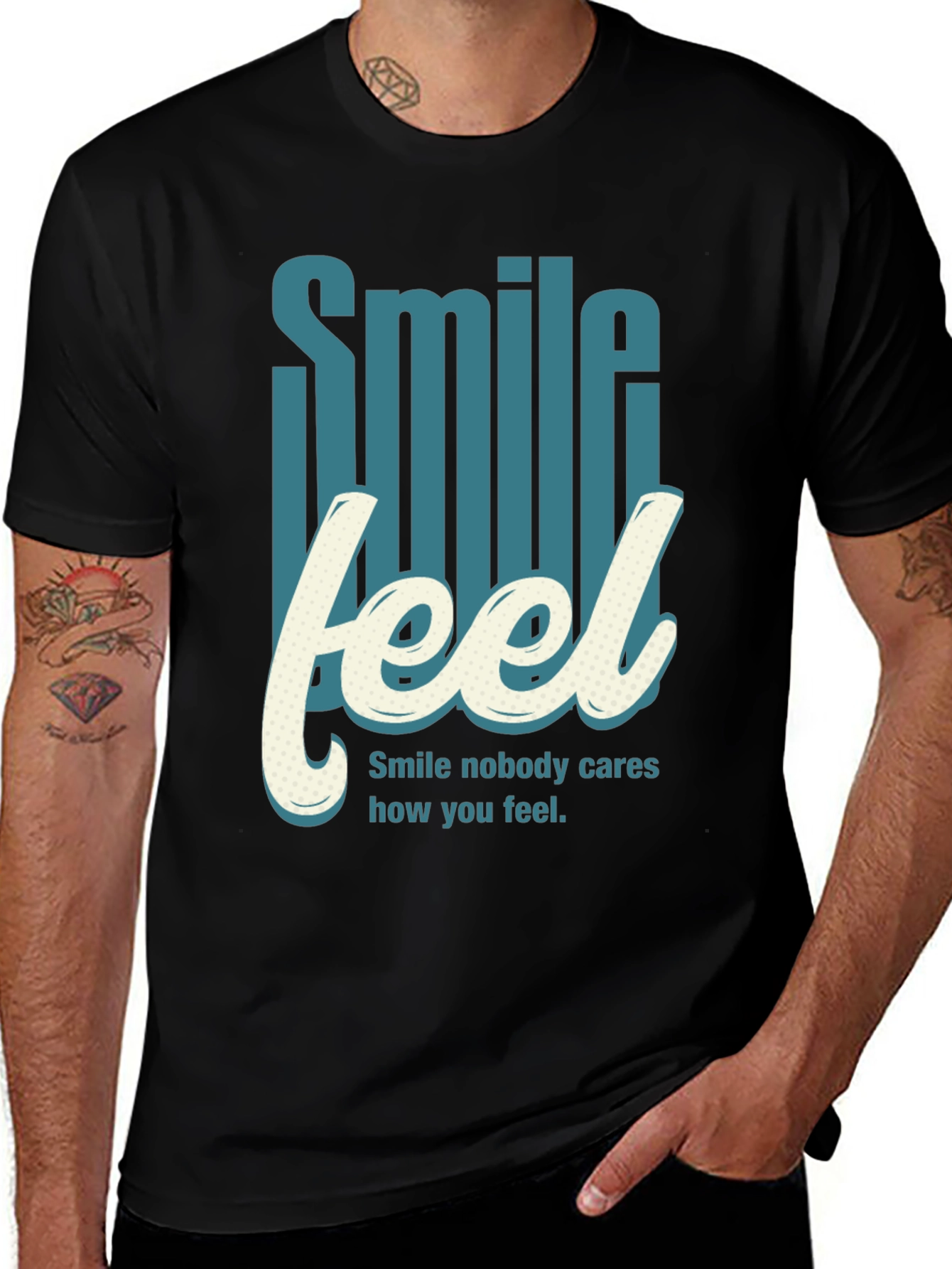 Smile Feel Graphic Tee - Mens Crew Neck T-Shirt