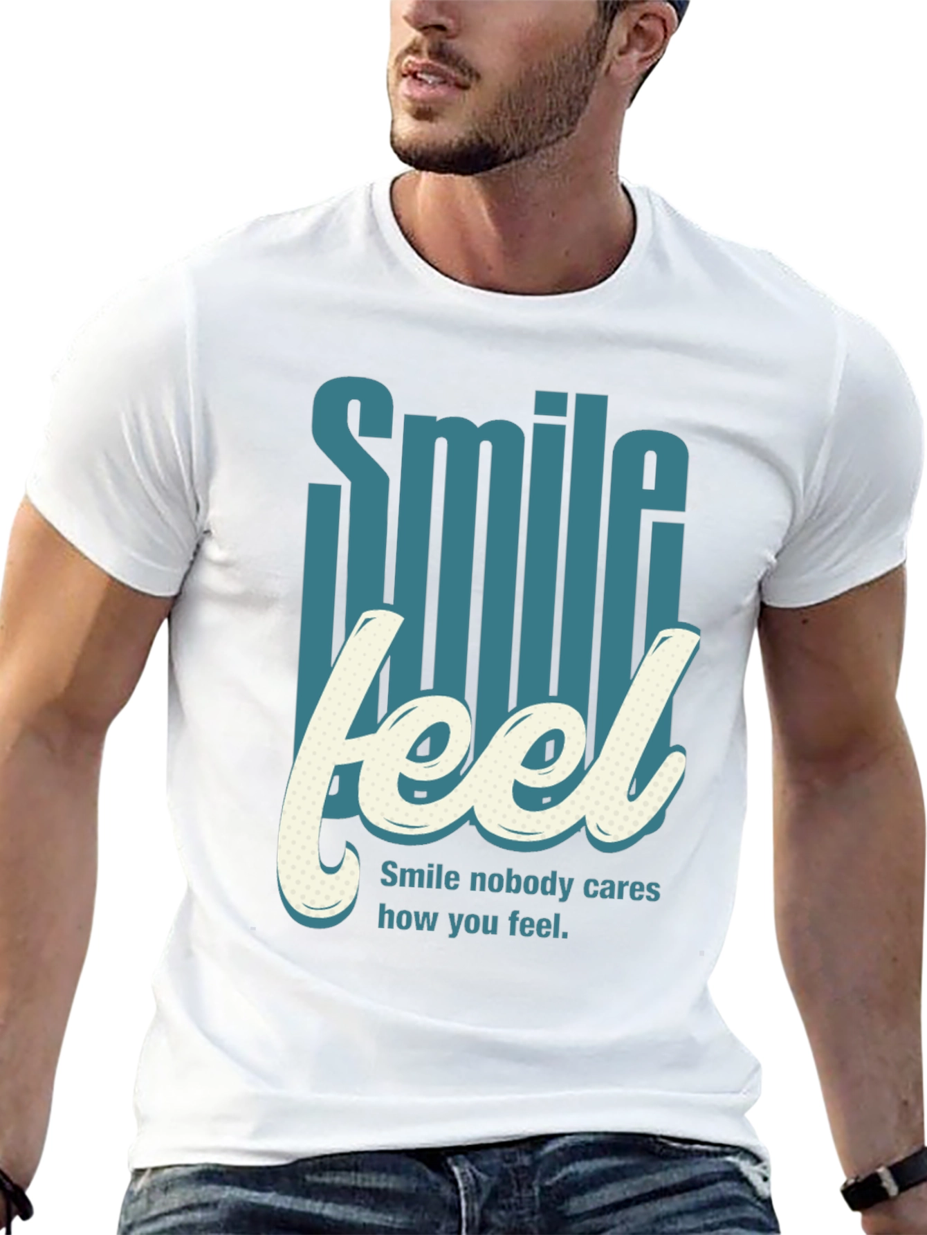 Smile Feel Graphic Tee - Mens Crew Neck T-Shirt