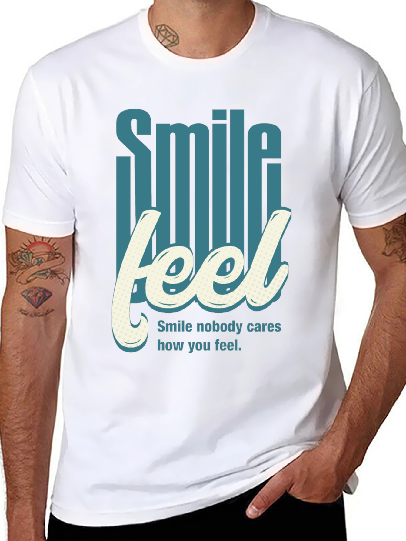 Smile Feel Graphic Tee - Mens Crew Neck T-Shirt