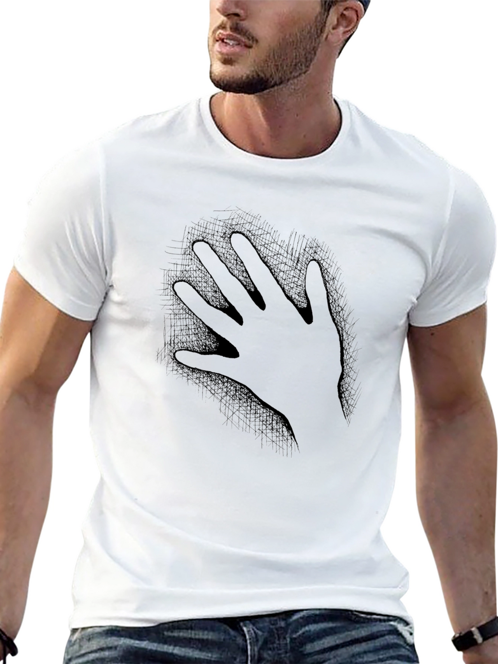 Hand Print Graphic Tee - Soft Black Cotton T-Shirt