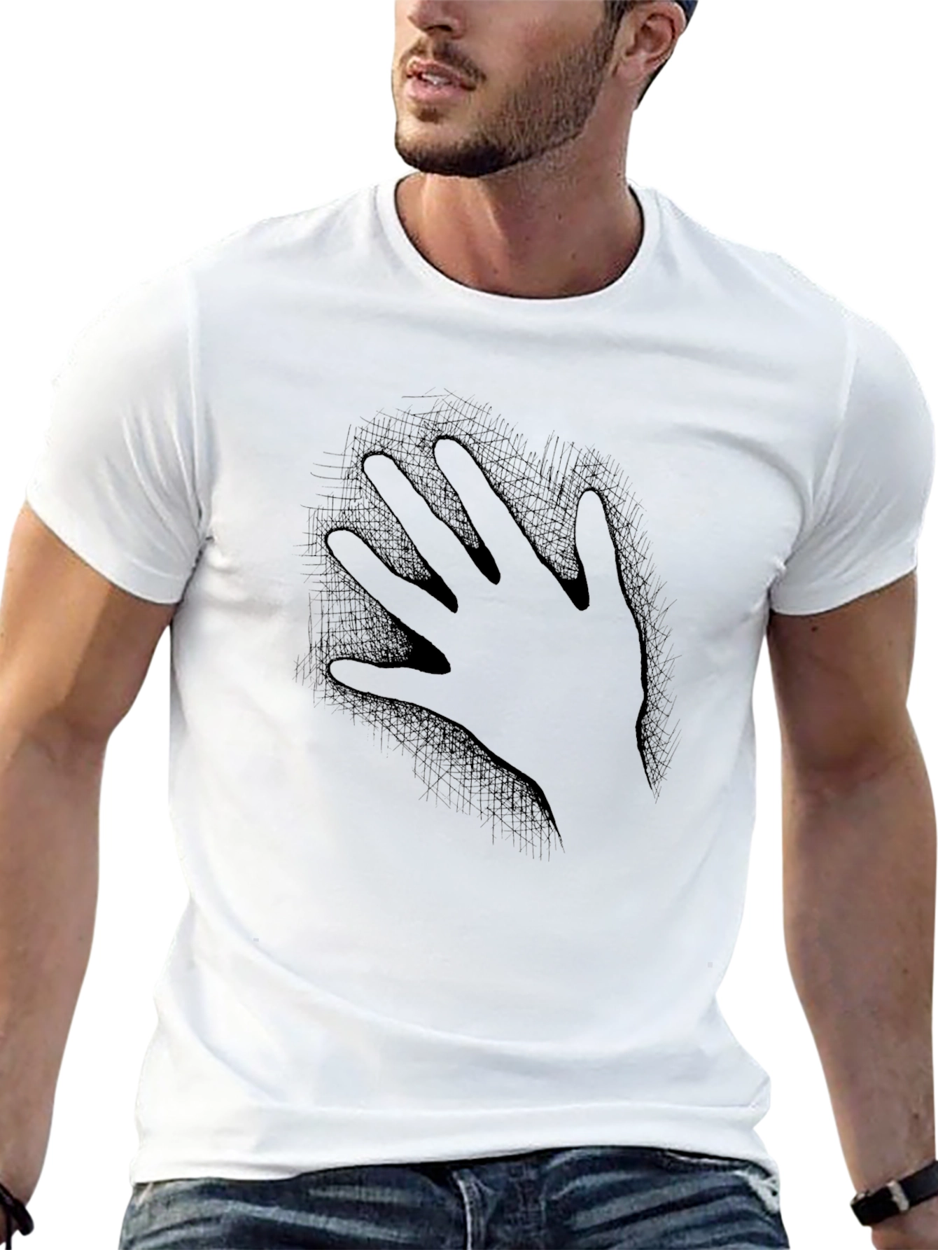 Hand Print Graphic Tee - Soft Black Cotton T-Shirt