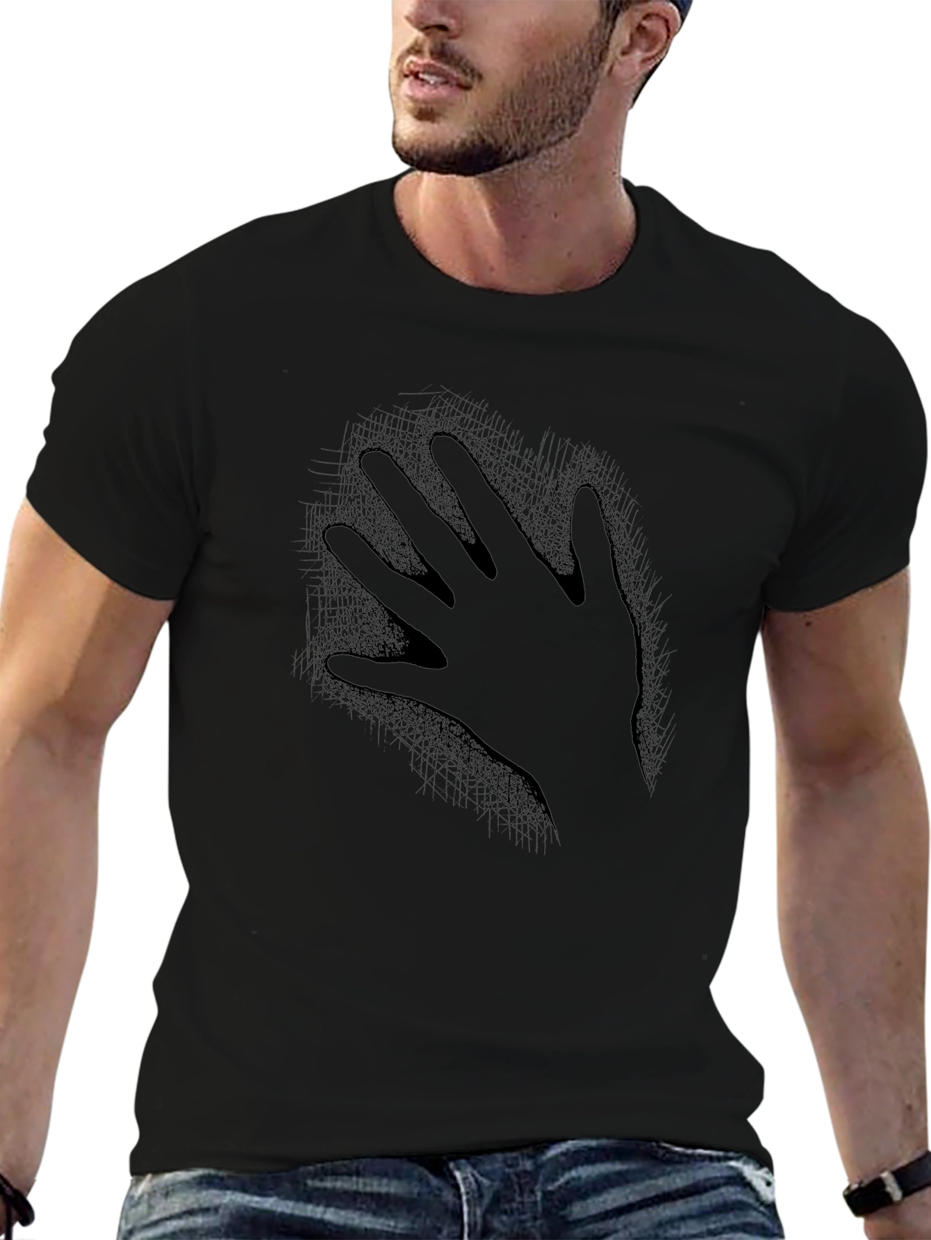 Hand Print Graphic Tee - Soft Black Cotton T-Shirt