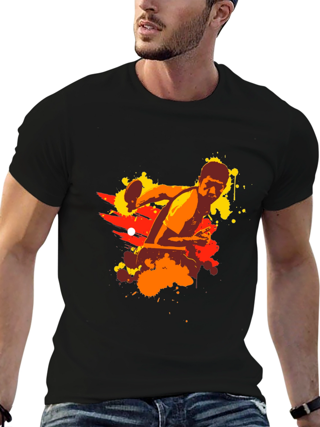 Table Tennis Graphic Tee - Black Cotton Shirt