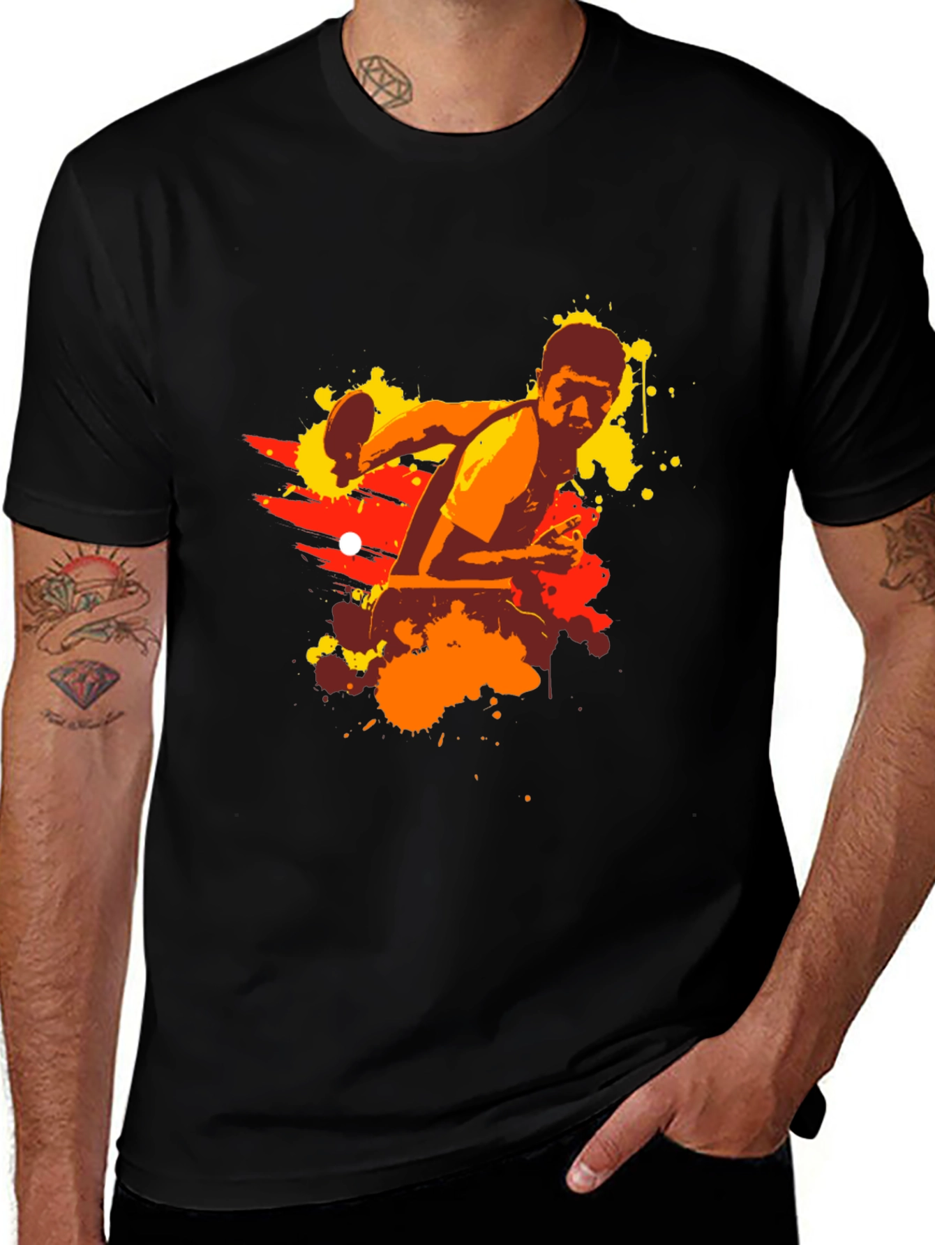 Table Tennis Graphic Tee - Black Cotton Shirt