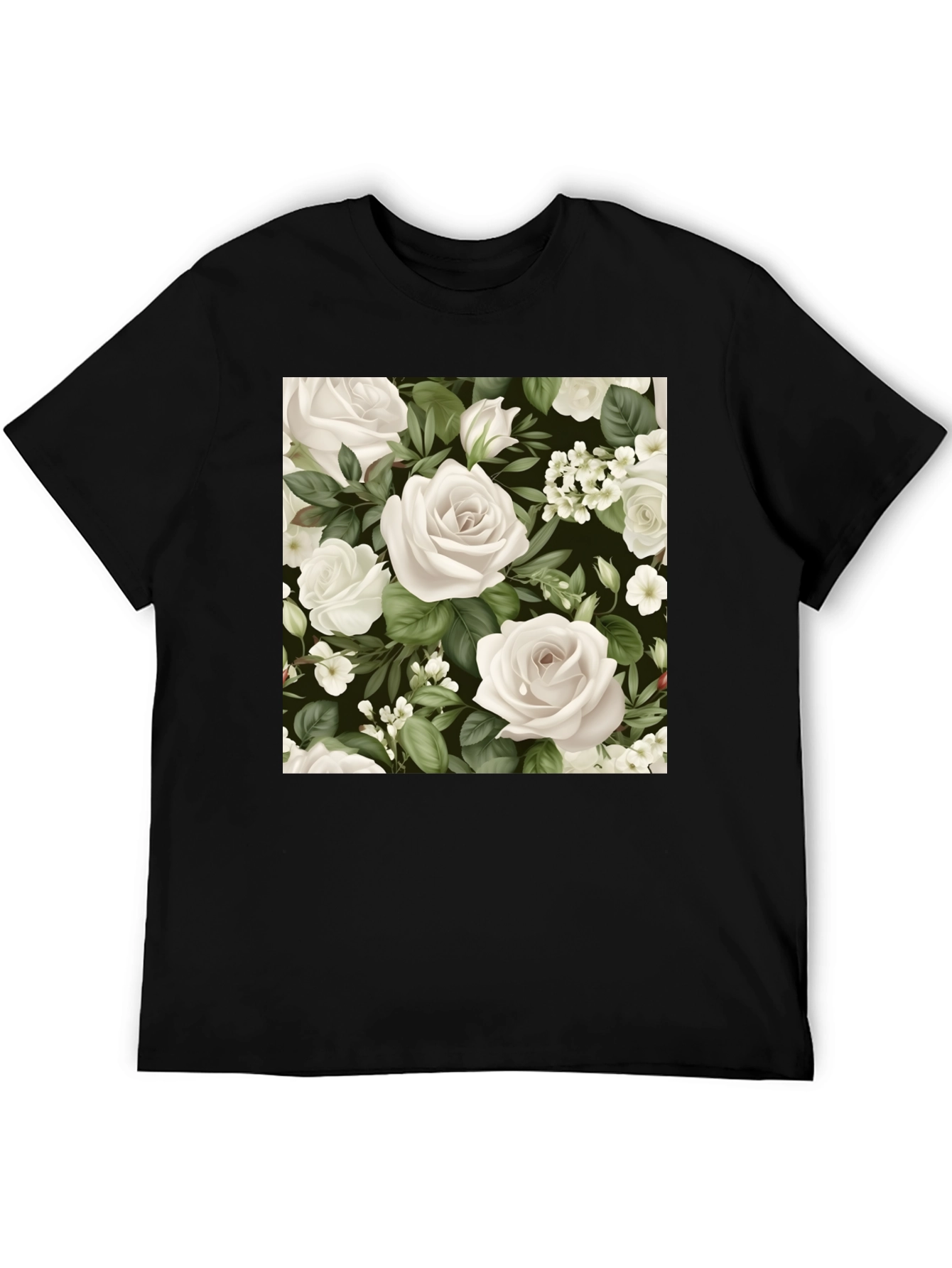 Floral Rose T-Shirt - Black Cotton Blend