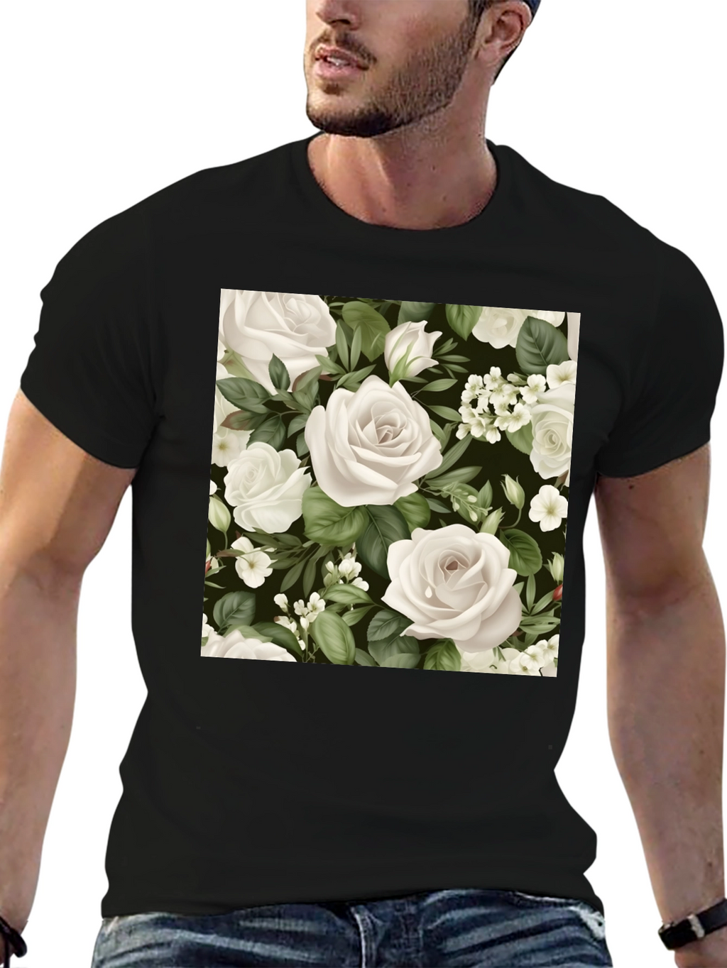 Floral Rose T-Shirt - Black Cotton Blend