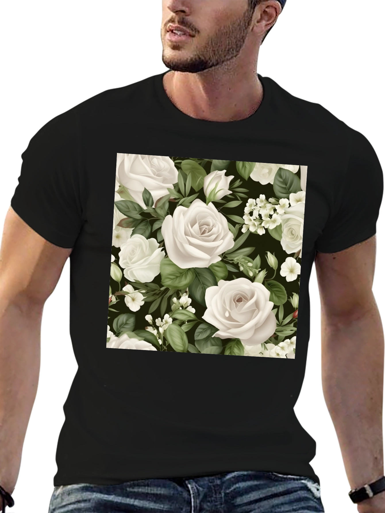 Floral Rose T-Shirt - Black Cotton Blend