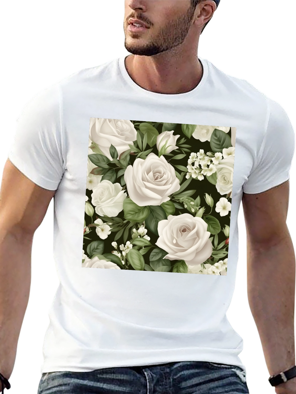 Floral Rose T-Shirt - Black Cotton Blend