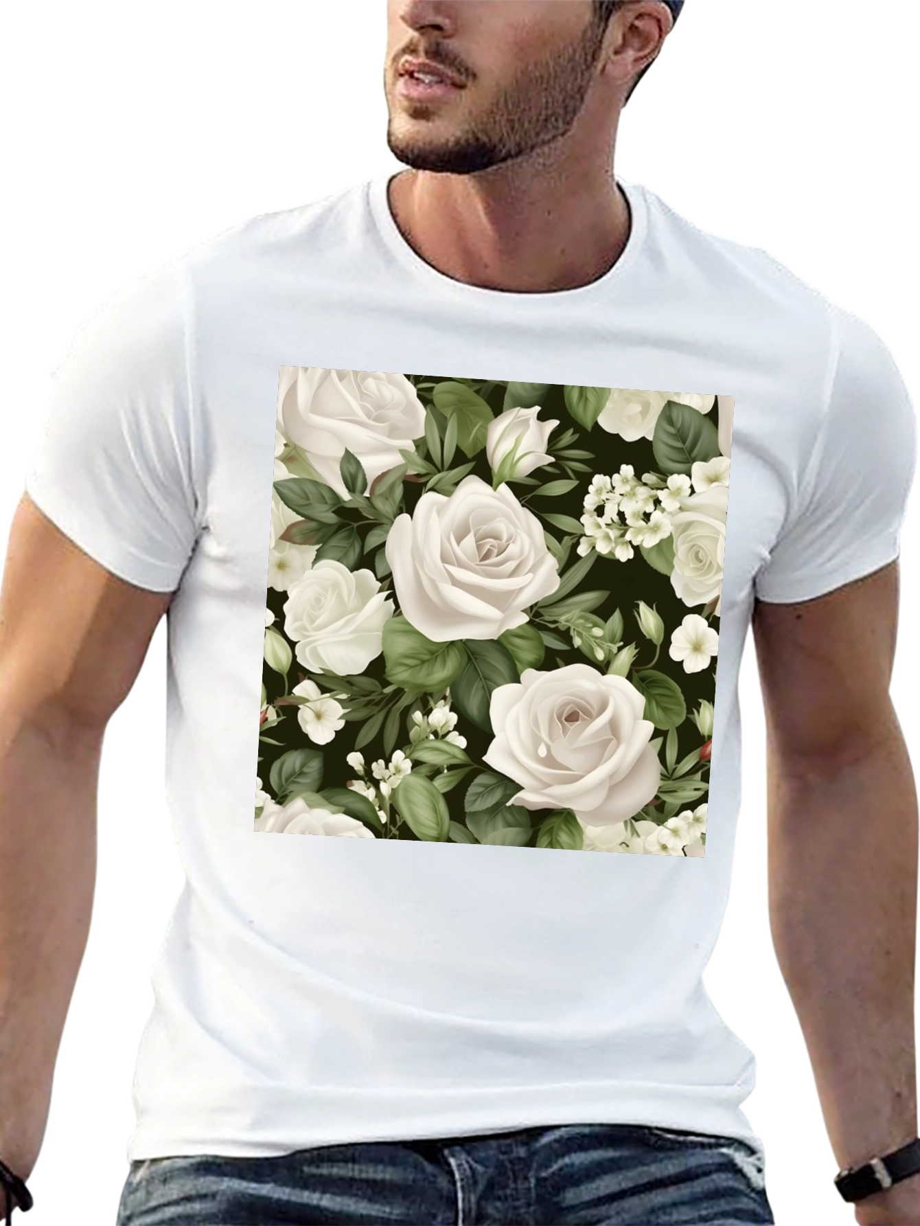 Floral Rose T-Shirt - Black Cotton Blend