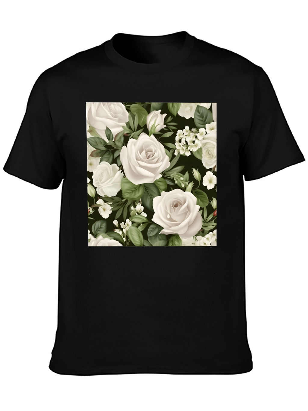 Floral Rose T-Shirt - Black Cotton Blend