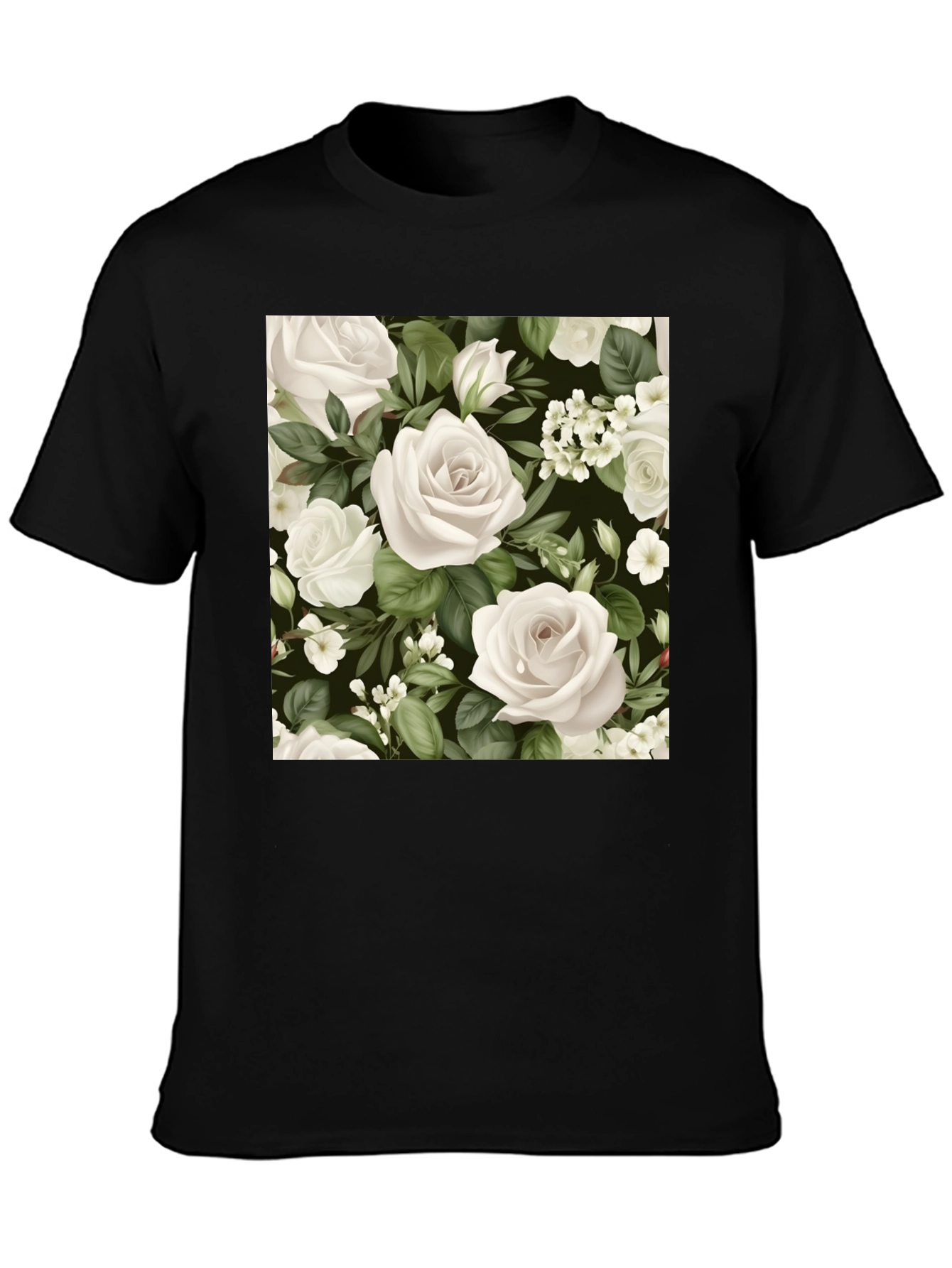 Floral Rose T-Shirt - Black Cotton Blend