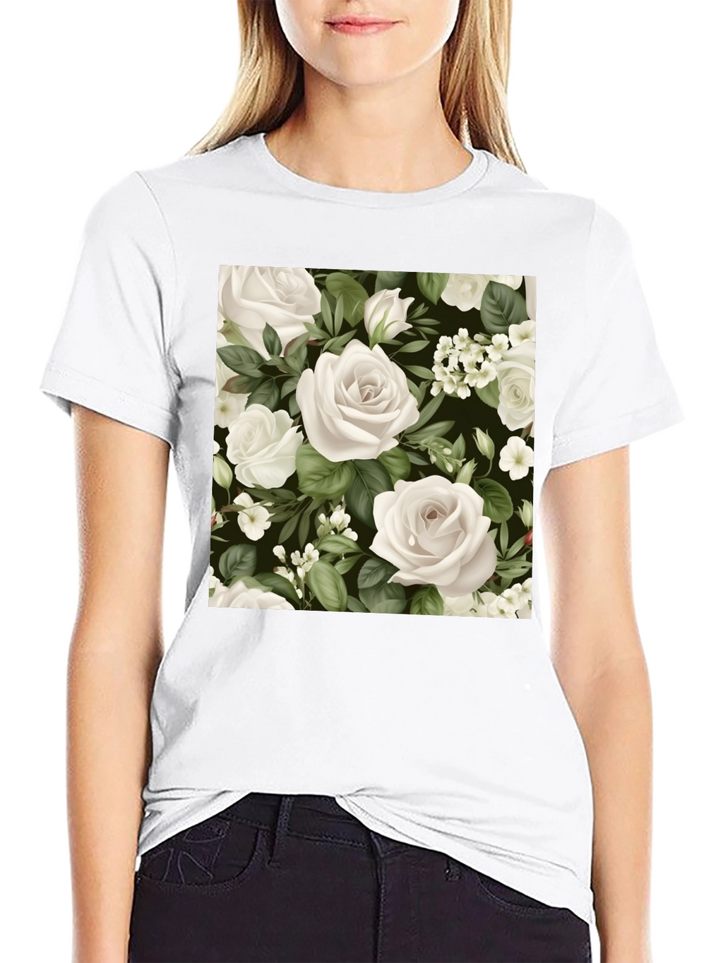 Floral Rose T-Shirt - Black Cotton Blend