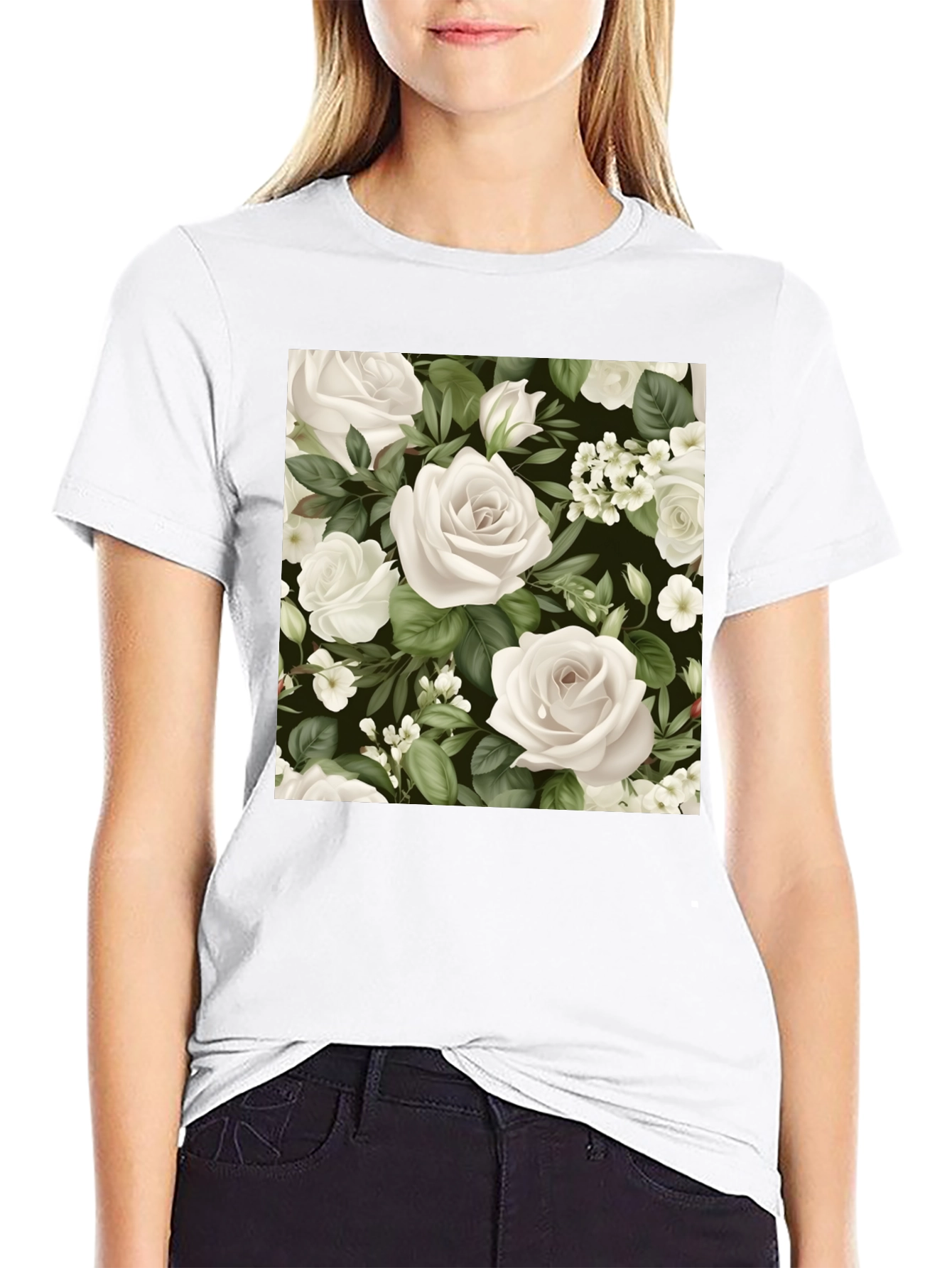 Floral Rose T-Shirt - Black Cotton Blend