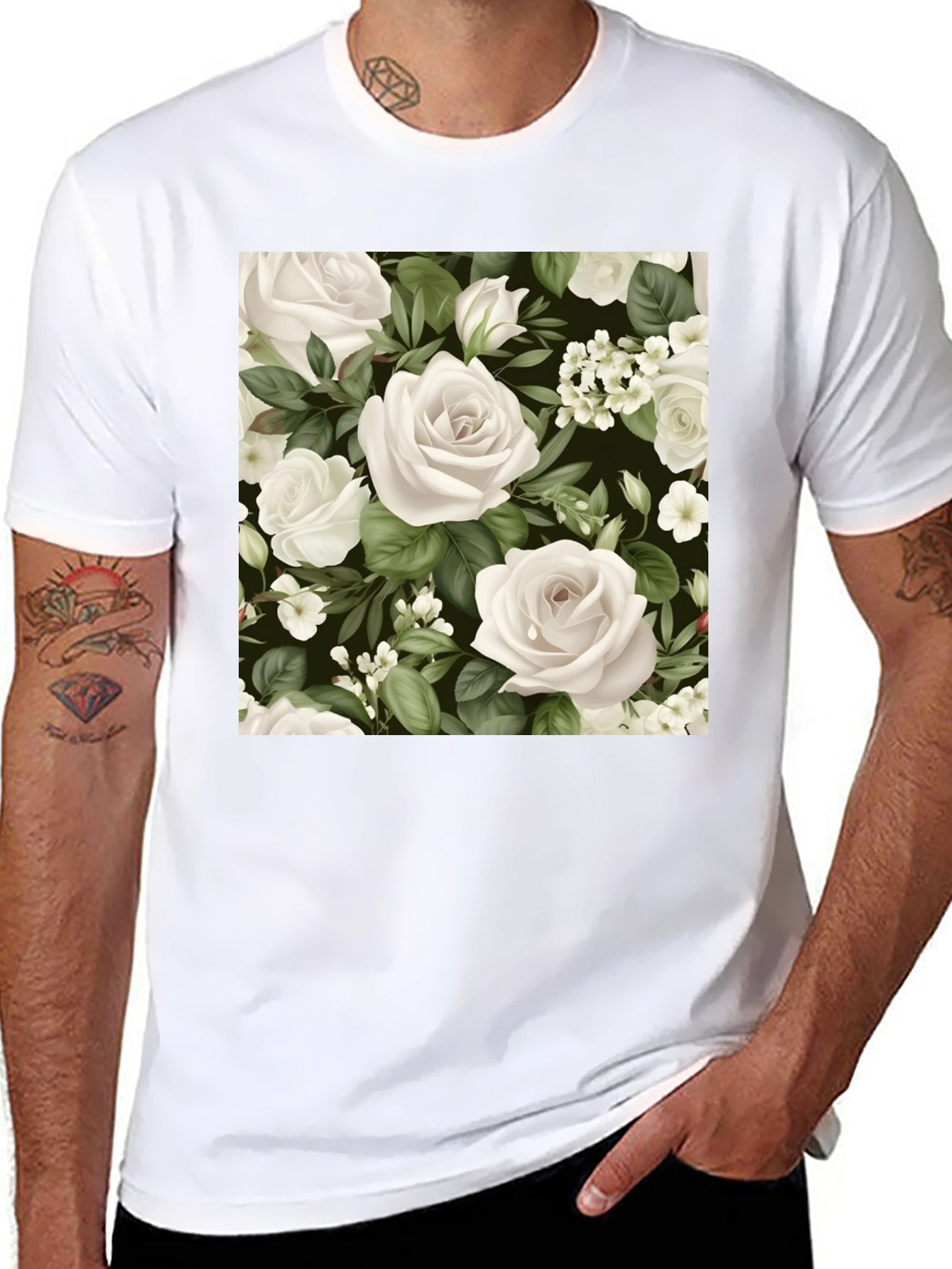 Floral Rose T-Shirt - Black Cotton Blend