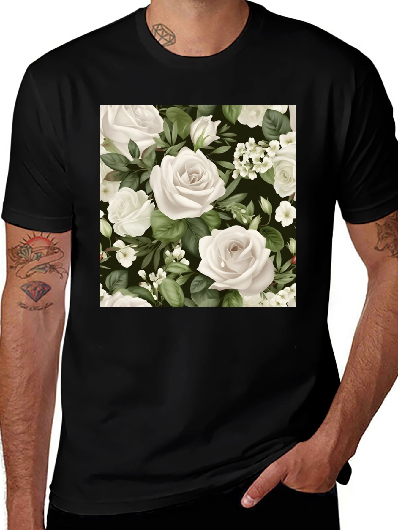 Floral Rose T-Shirt - Black Cotton Blend