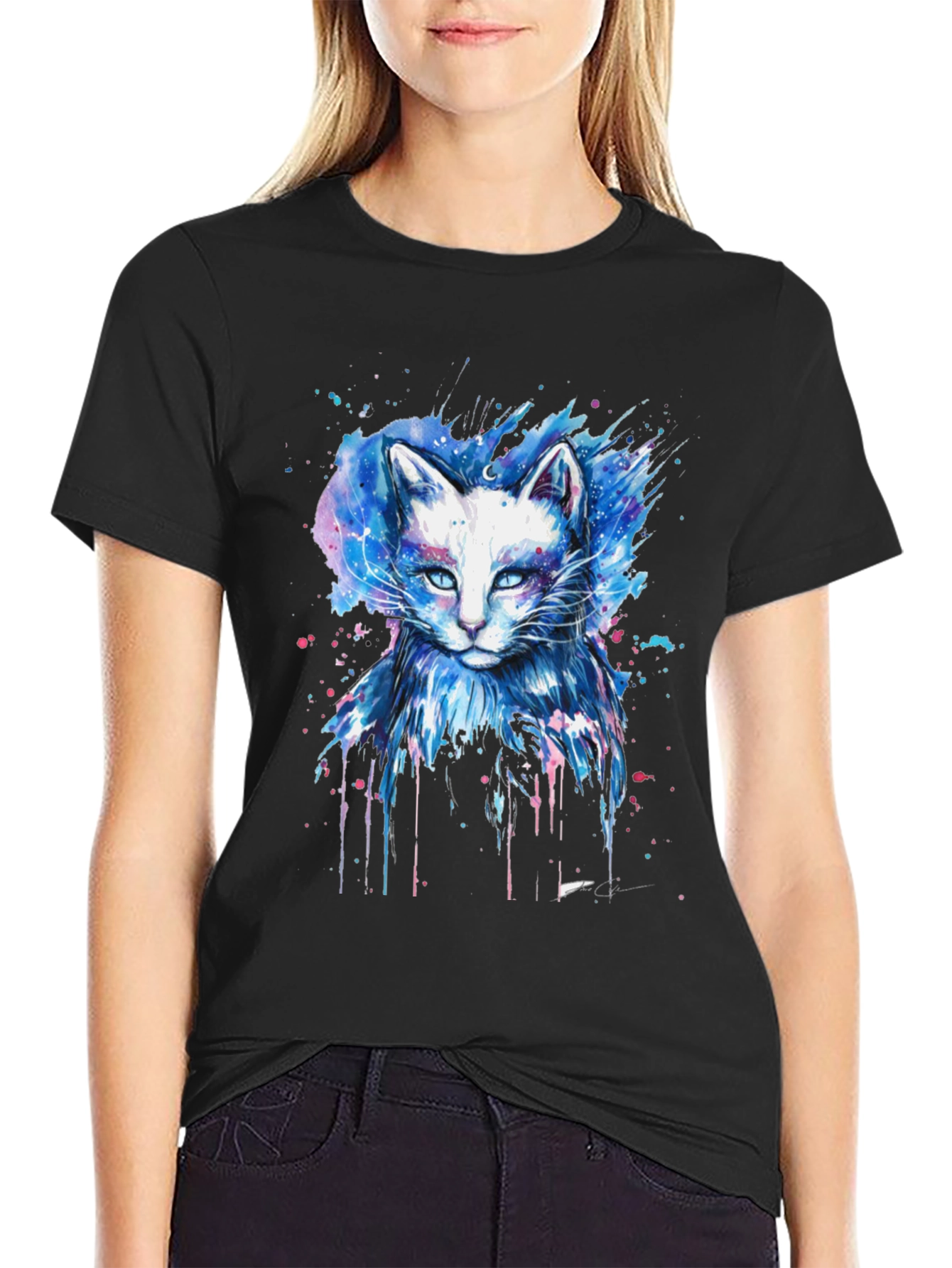 Watercolor Cat Graphic Tee - Unique Design
