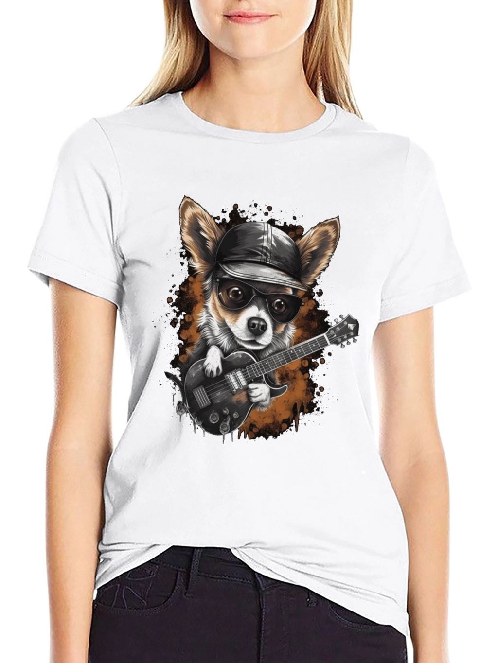 Dog Guitarist Graphic Tee - Cool Chihuahua Rock Star