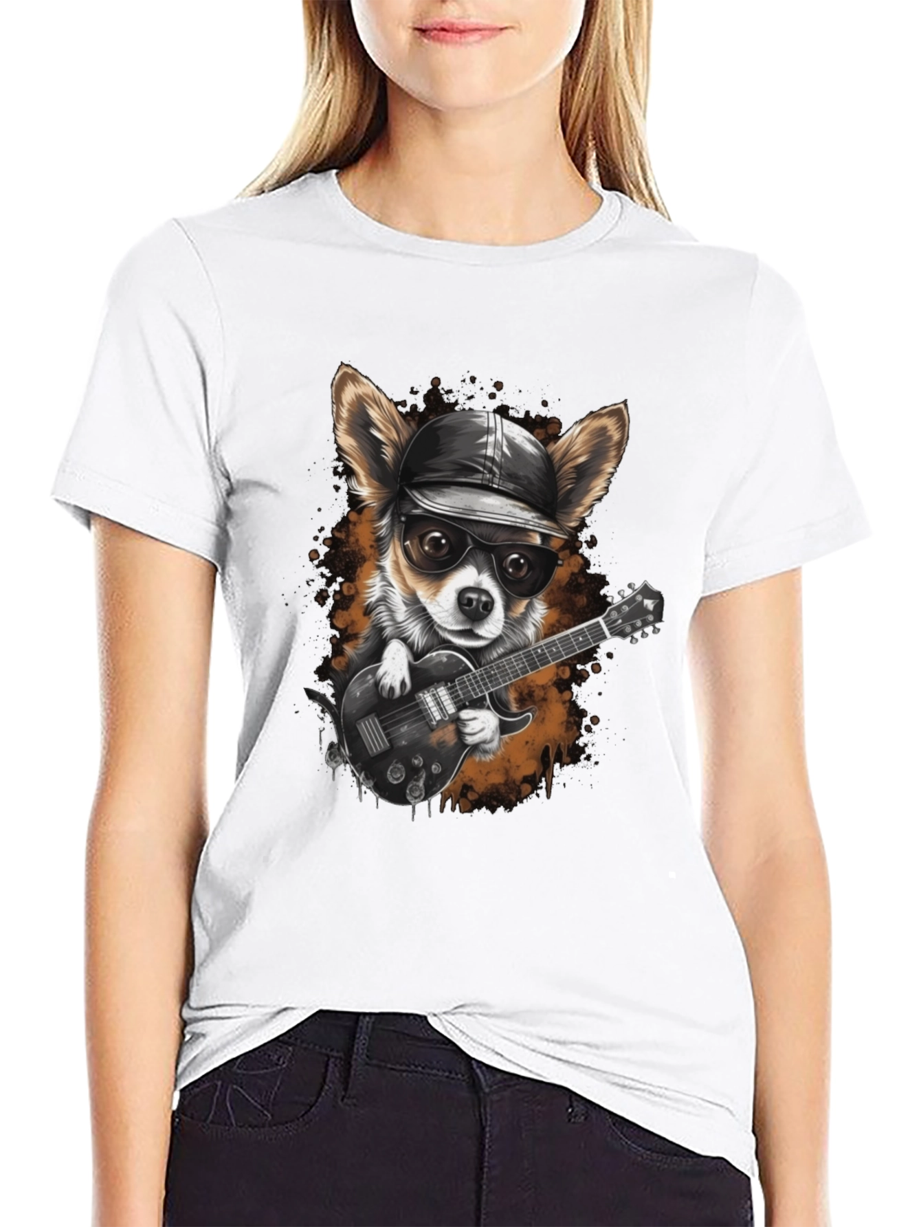 Dog Guitarist Graphic Tee - Cool Chihuahua Rock Star
