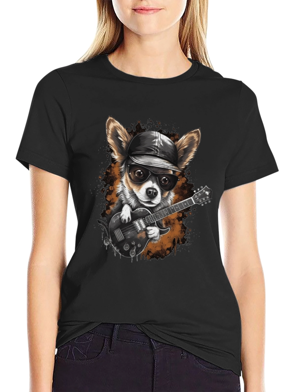 Dog Guitarist Graphic Tee - Cool Chihuahua Rock Star