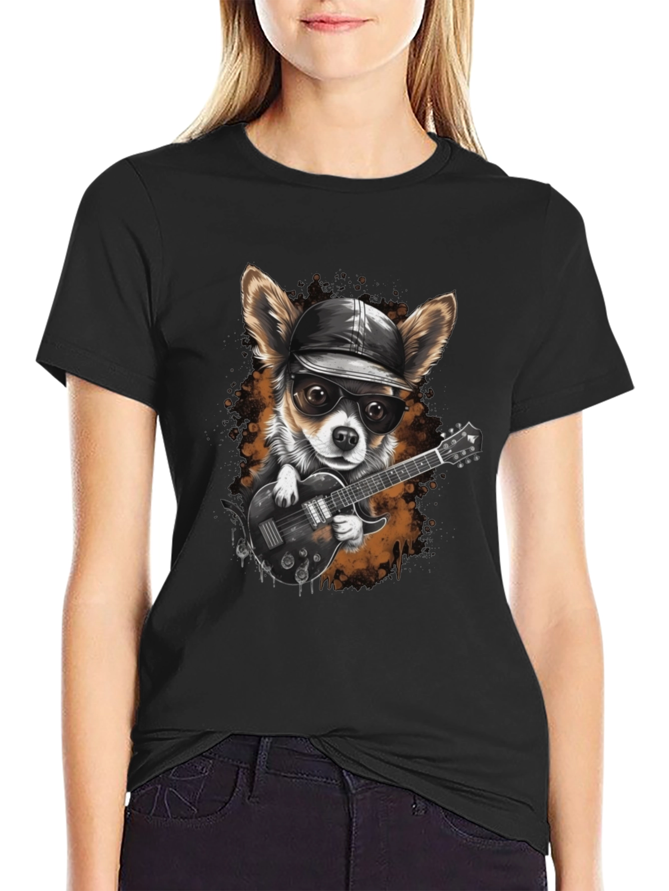 Dog Guitarist Graphic Tee - Cool Chihuahua Rock Star
