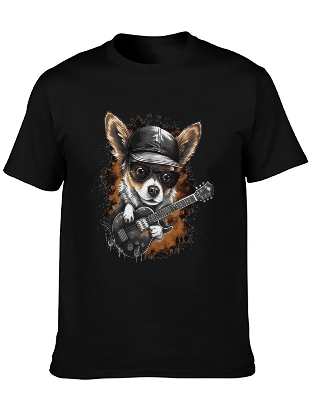 Dog Guitarist Graphic Tee - Cool Chihuahua Rock Star