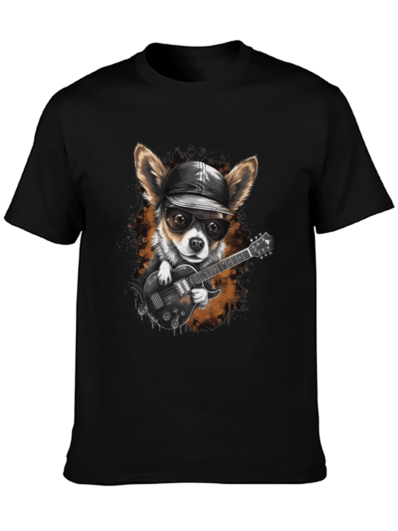 Dog Guitarist Graphic Tee - Cool Chihuahua Rock Star