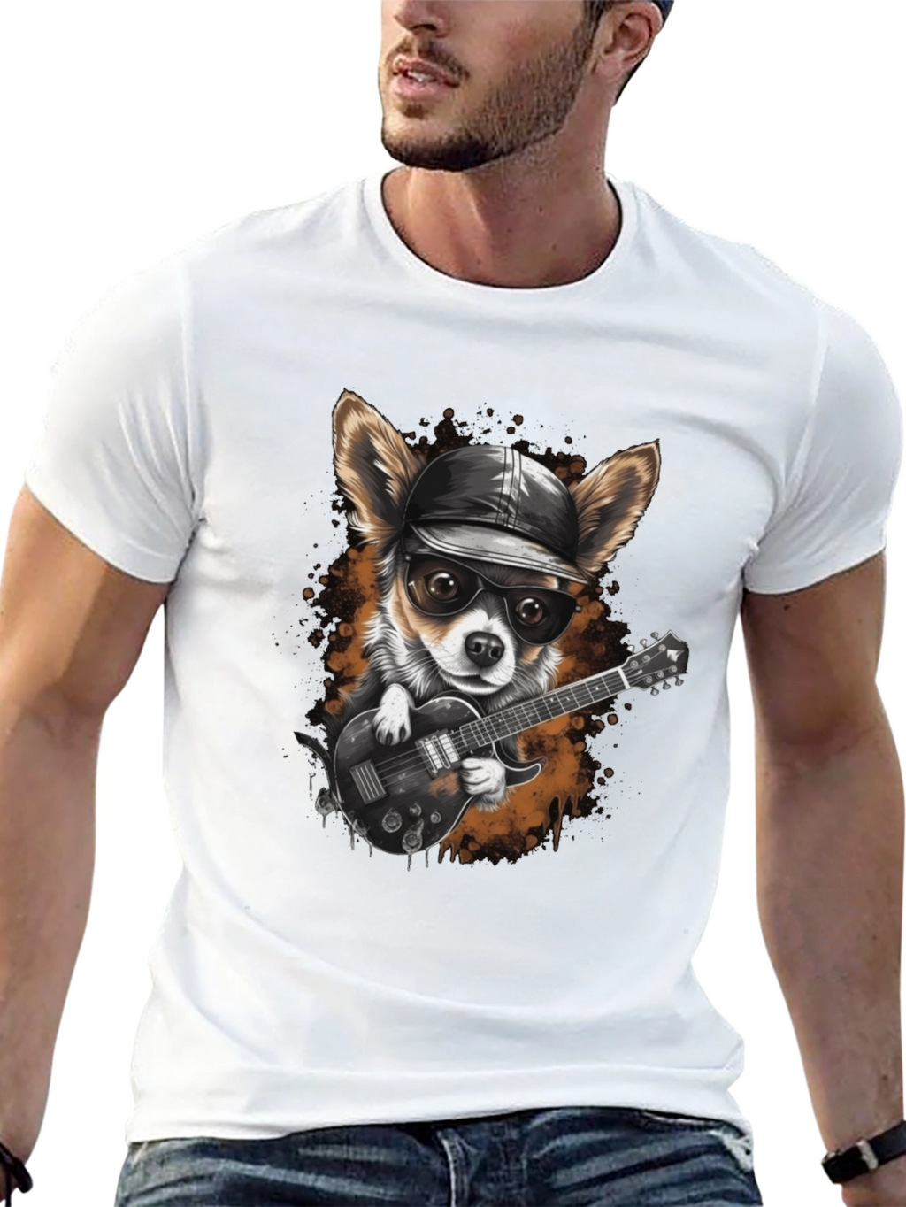 Dog Guitarist Graphic Tee - Cool Chihuahua Rock Star