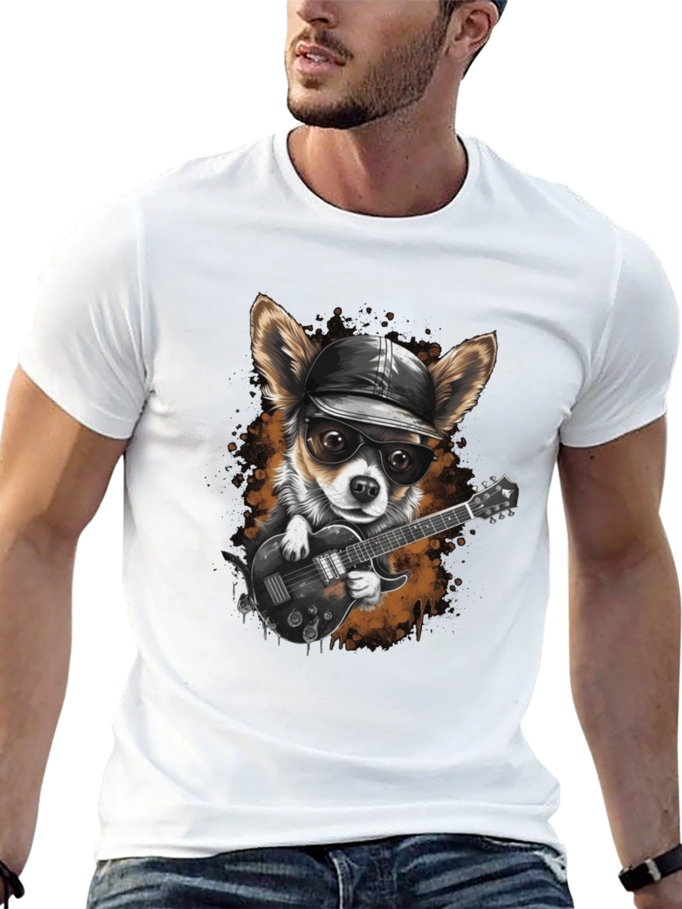 Dog Guitarist Graphic Tee - Cool Chihuahua Rock Star