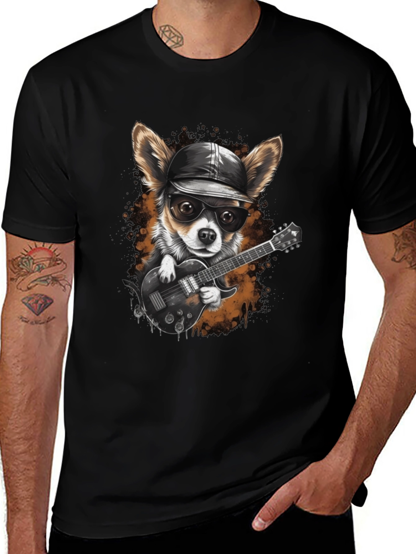 Dog Guitarist Graphic Tee - Cool Chihuahua Rock Star