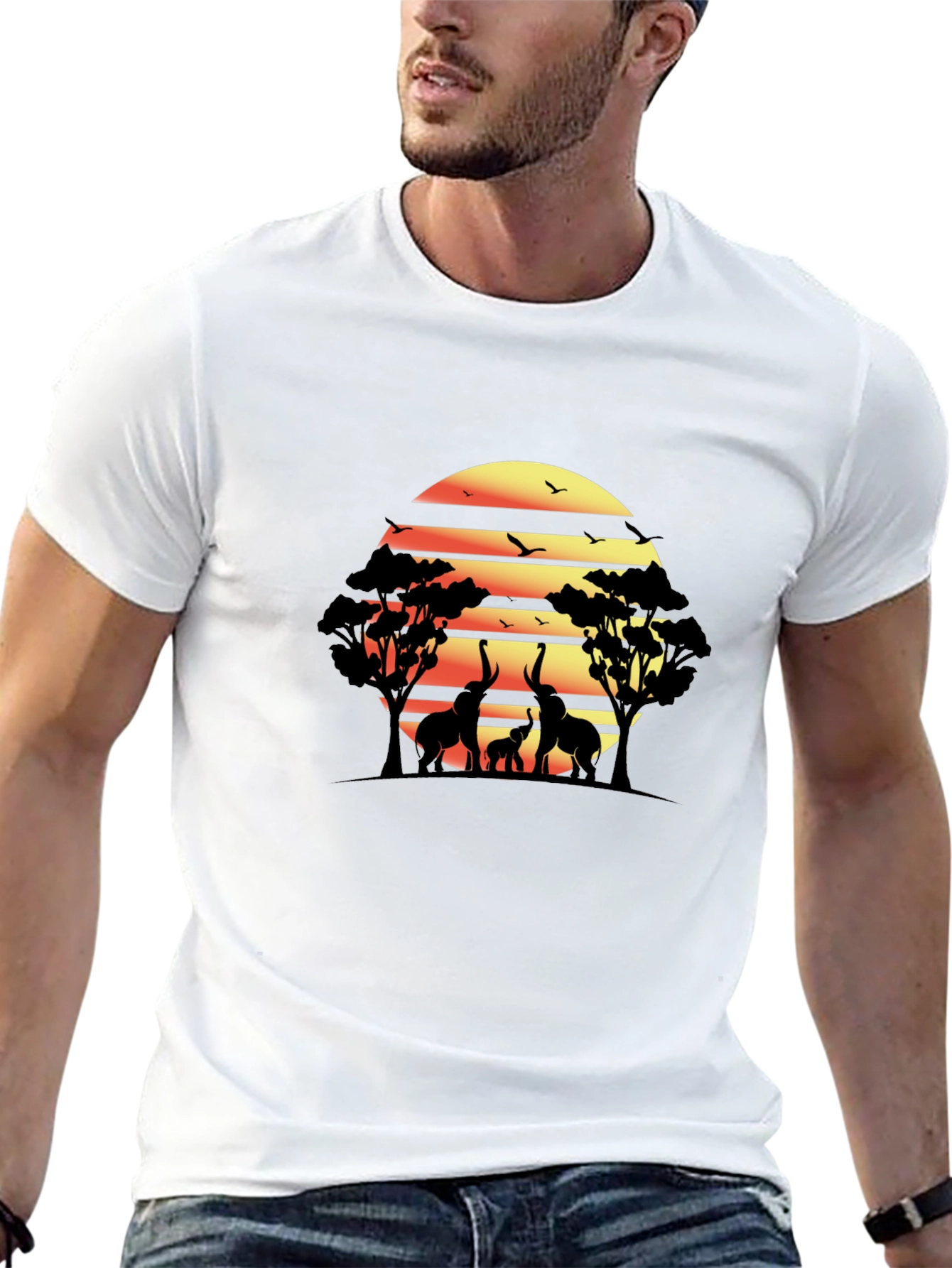 African Sunset Elephant Graphic Tee - Black