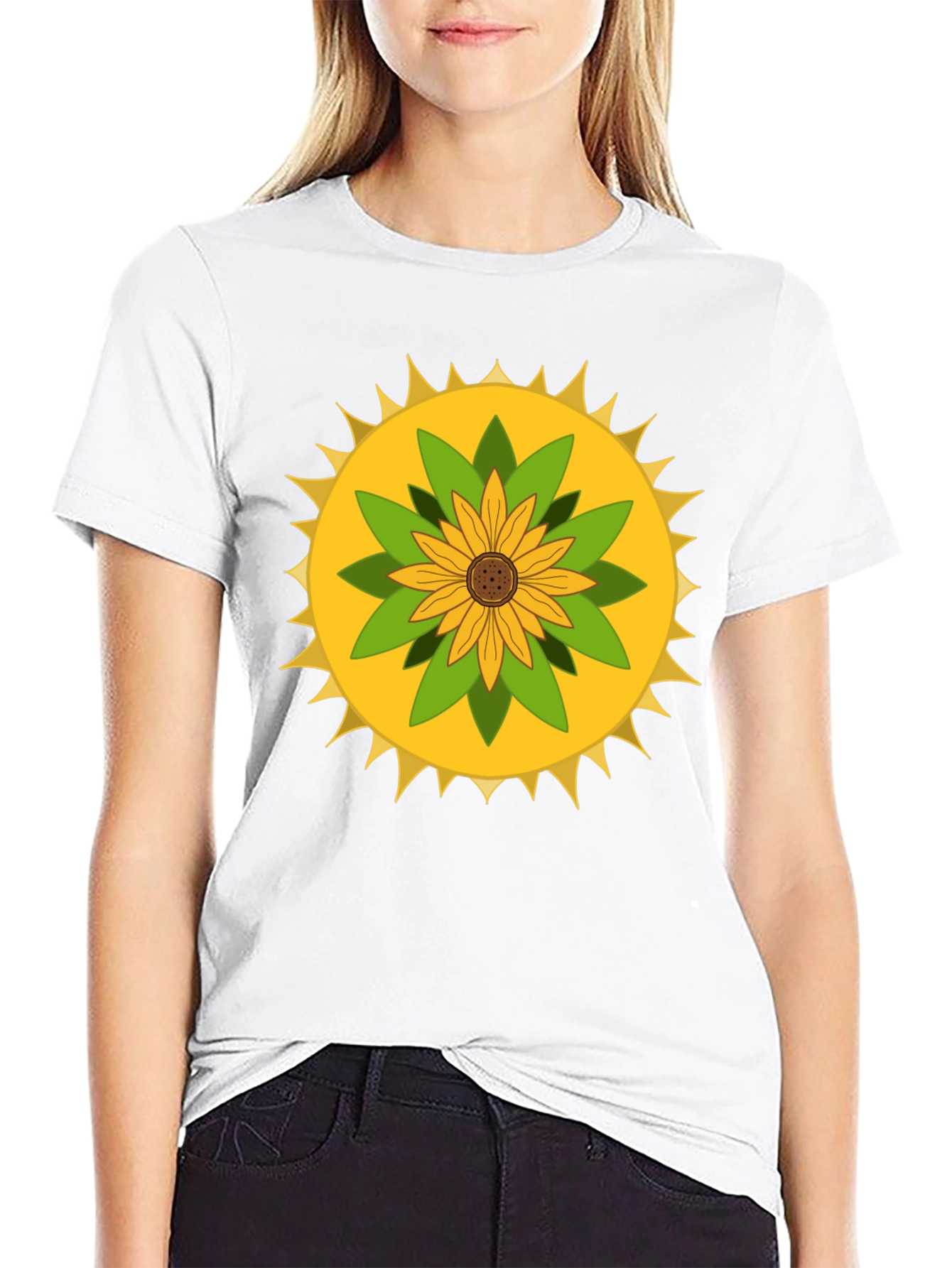 Sunflower Mandala Graphic Black T-Shirt