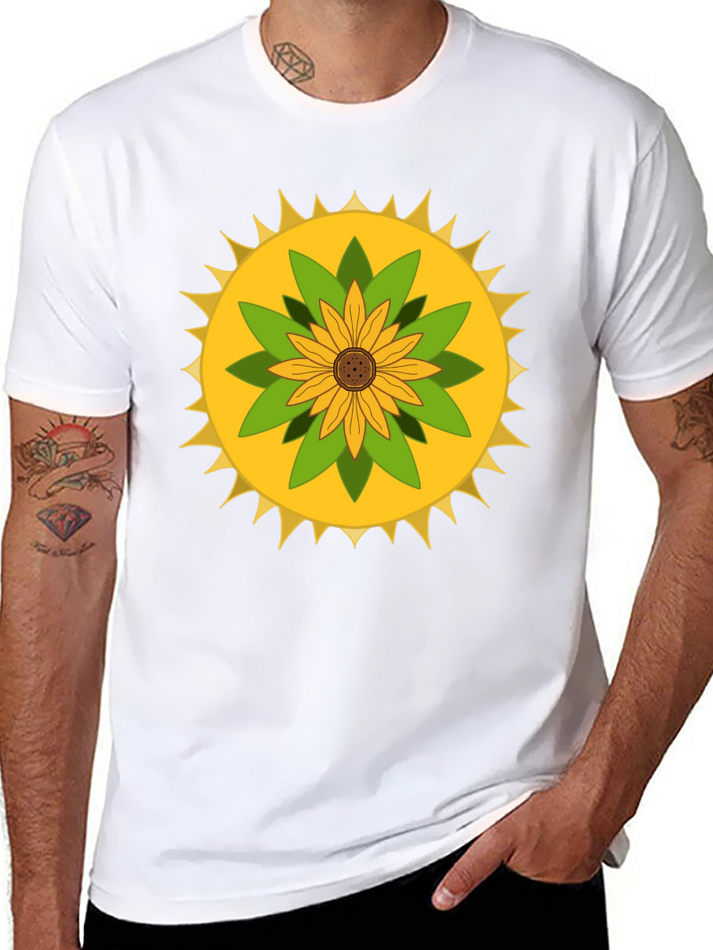Sunflower Mandala Graphic Black T-Shirt