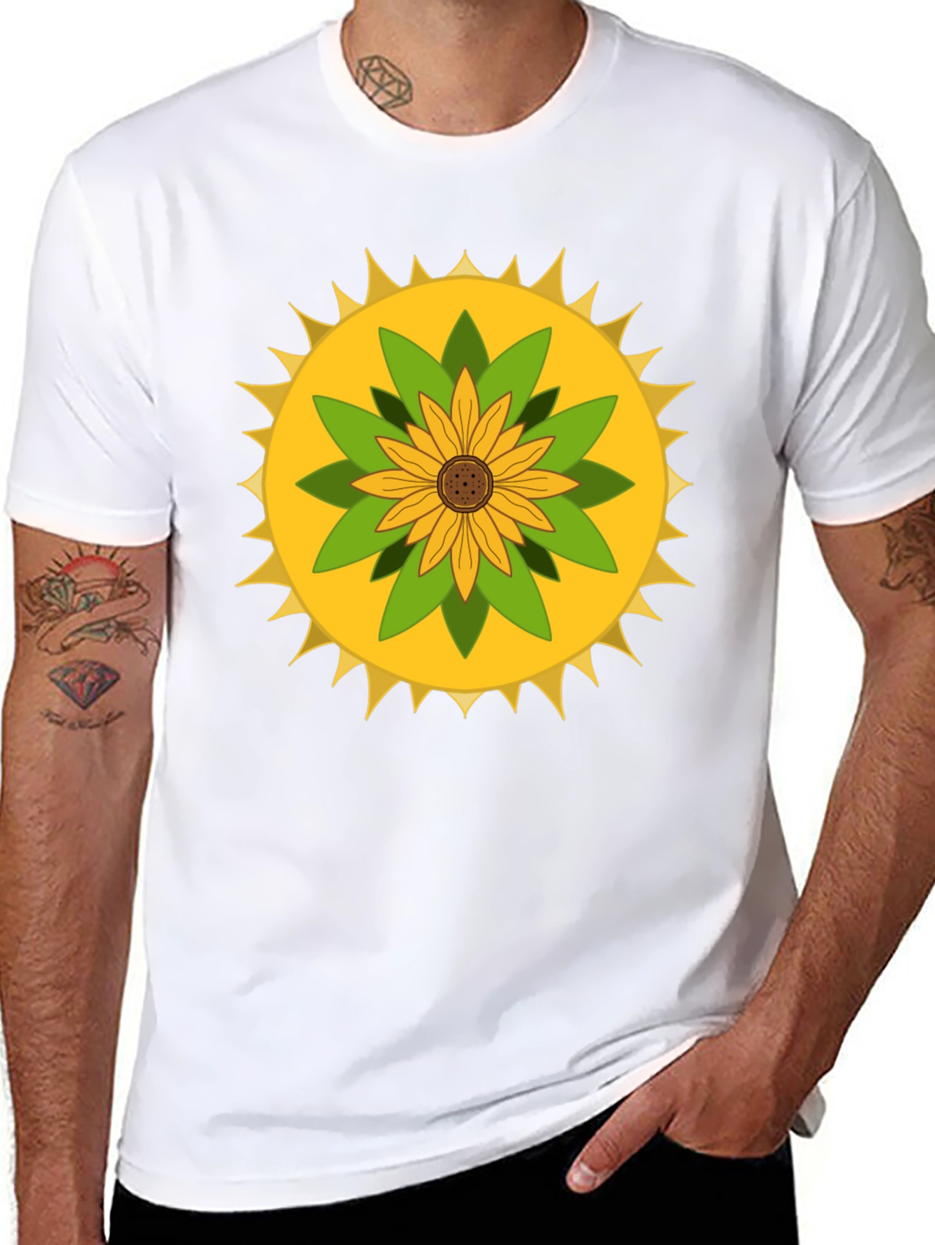 Sunflower Mandala Graphic Black T-Shirt