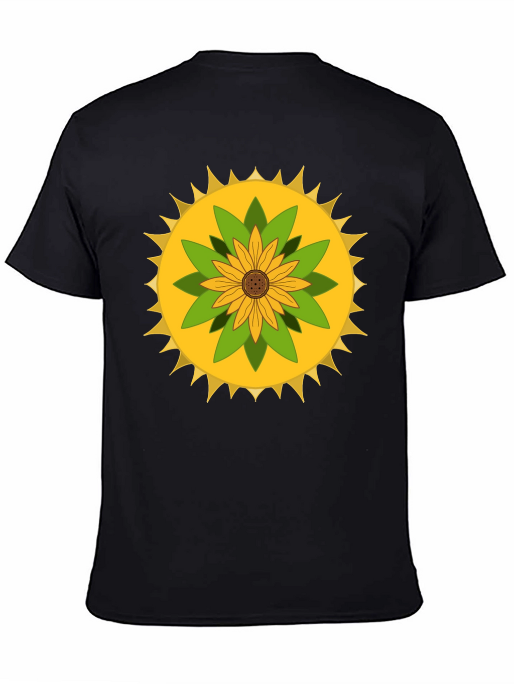 Sunflower Mandala Graphic Black T-Shirt