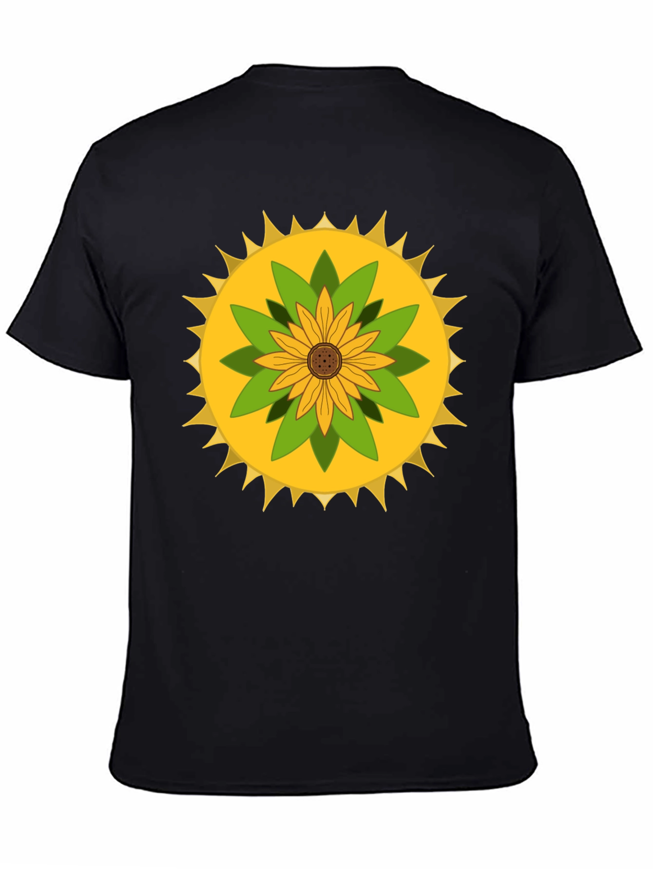 Sunflower Mandala Graphic Black T-Shirt