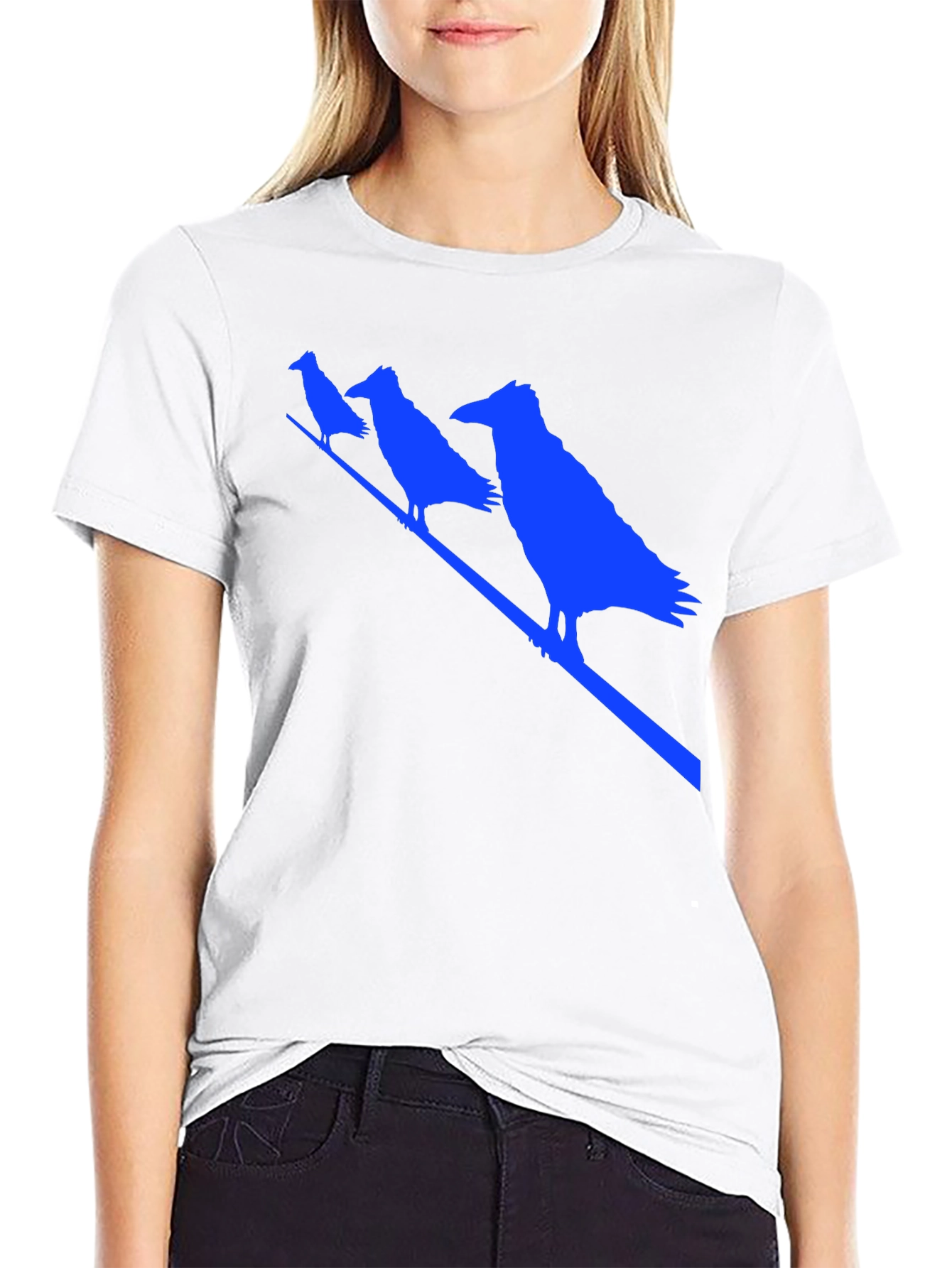 Raven Silhouette Graphic Tee - Black Cotton Bird T-Shirt