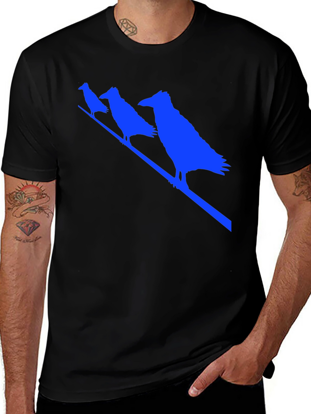 Raven Silhouette Graphic Tee - Black Cotton Bird T-Shirt