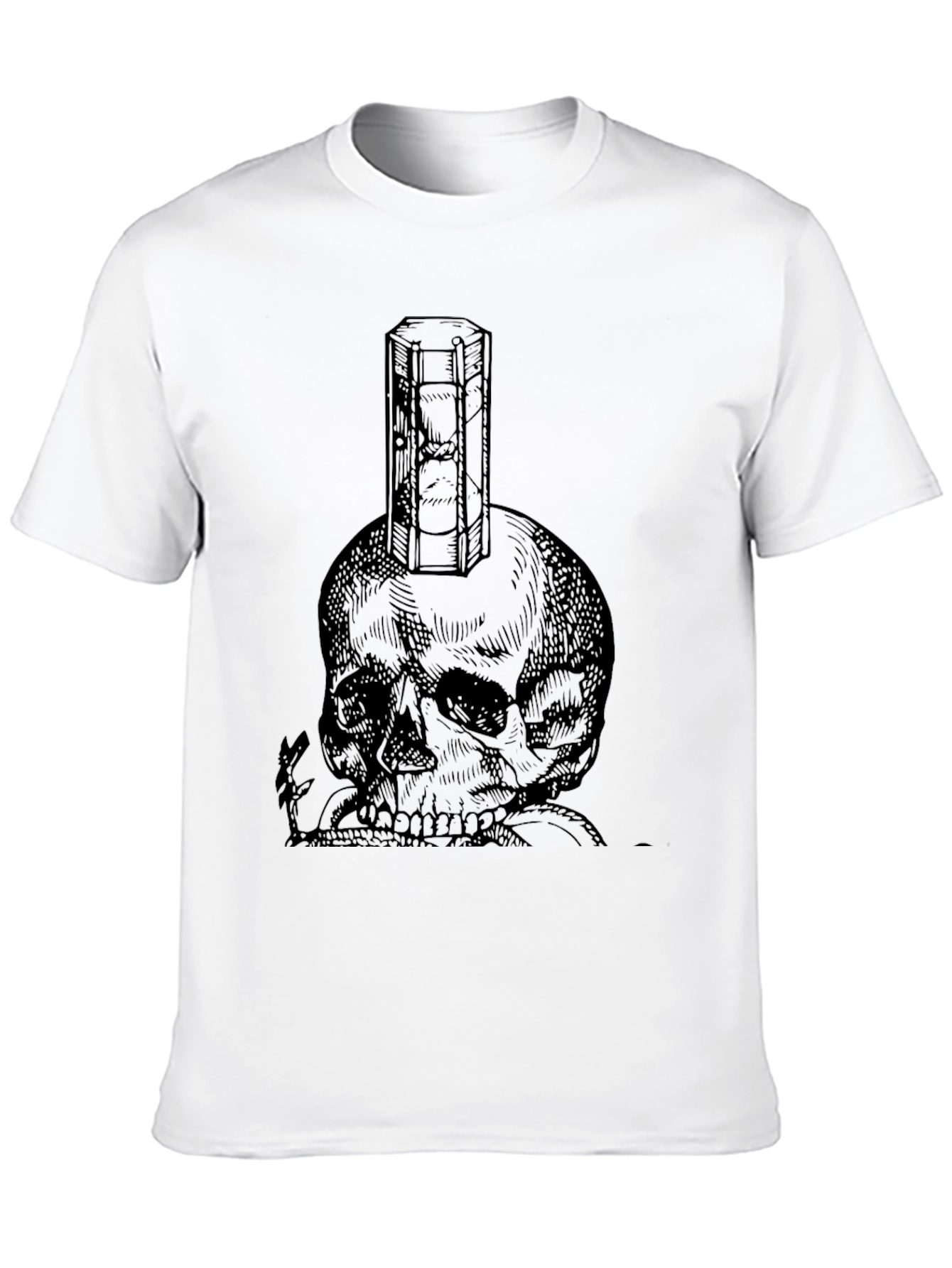 Skull & Hourglass Graphic Tee - Black Cotton