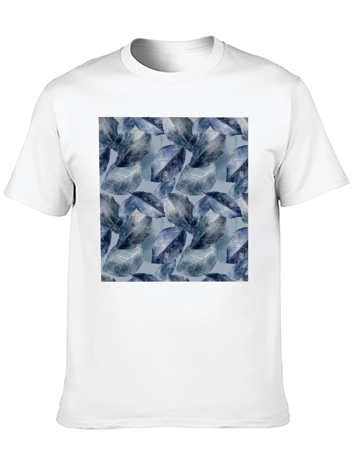 Blue Leaf Pattern Crew Neck Tee