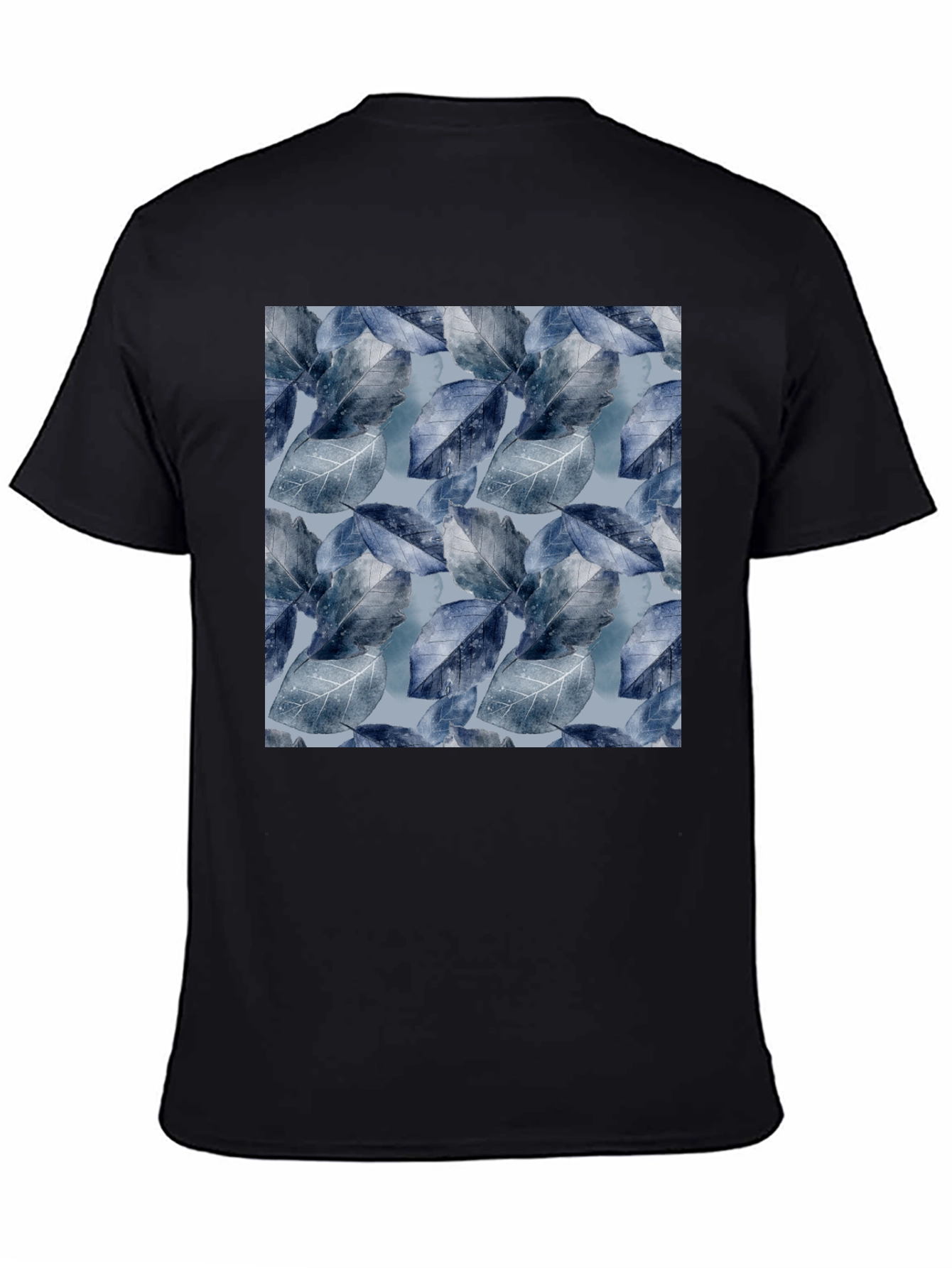 Blue Leaf Pattern Crew Neck Tee