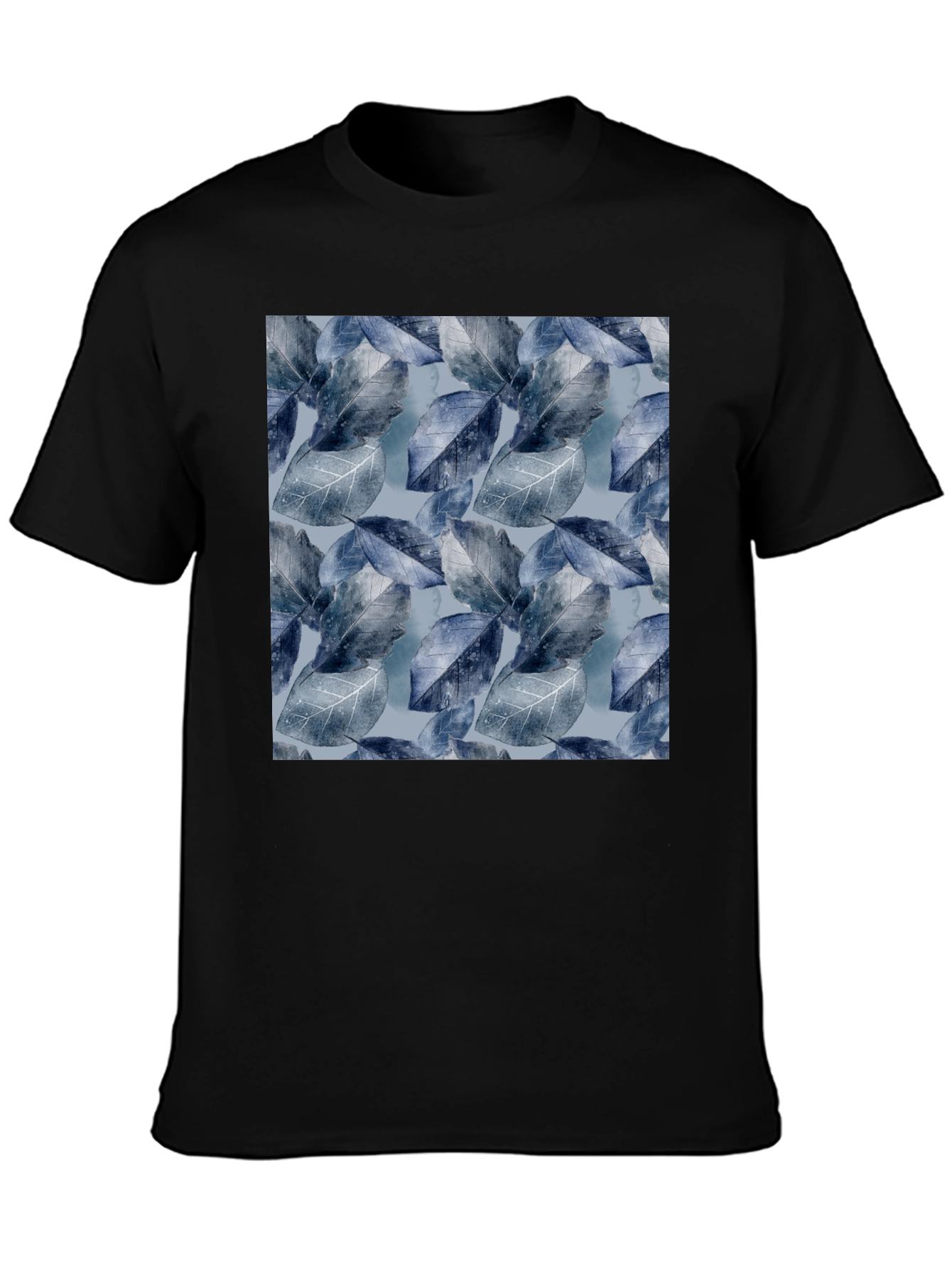 Blue Leaf Pattern Crew Neck Tee