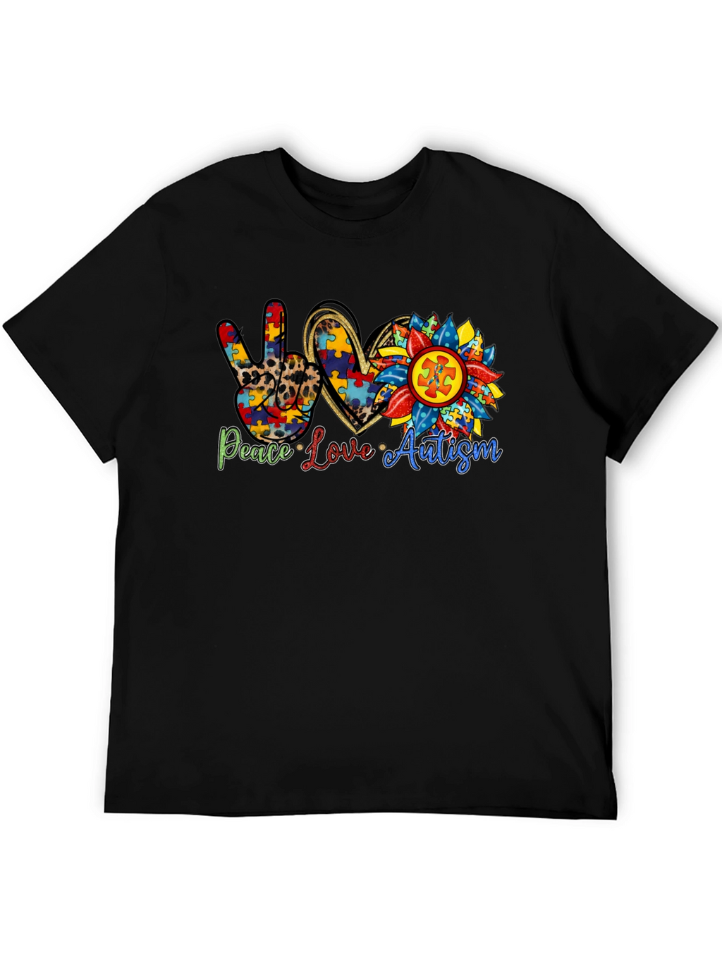 Peace Love Autism T-Shirt Black