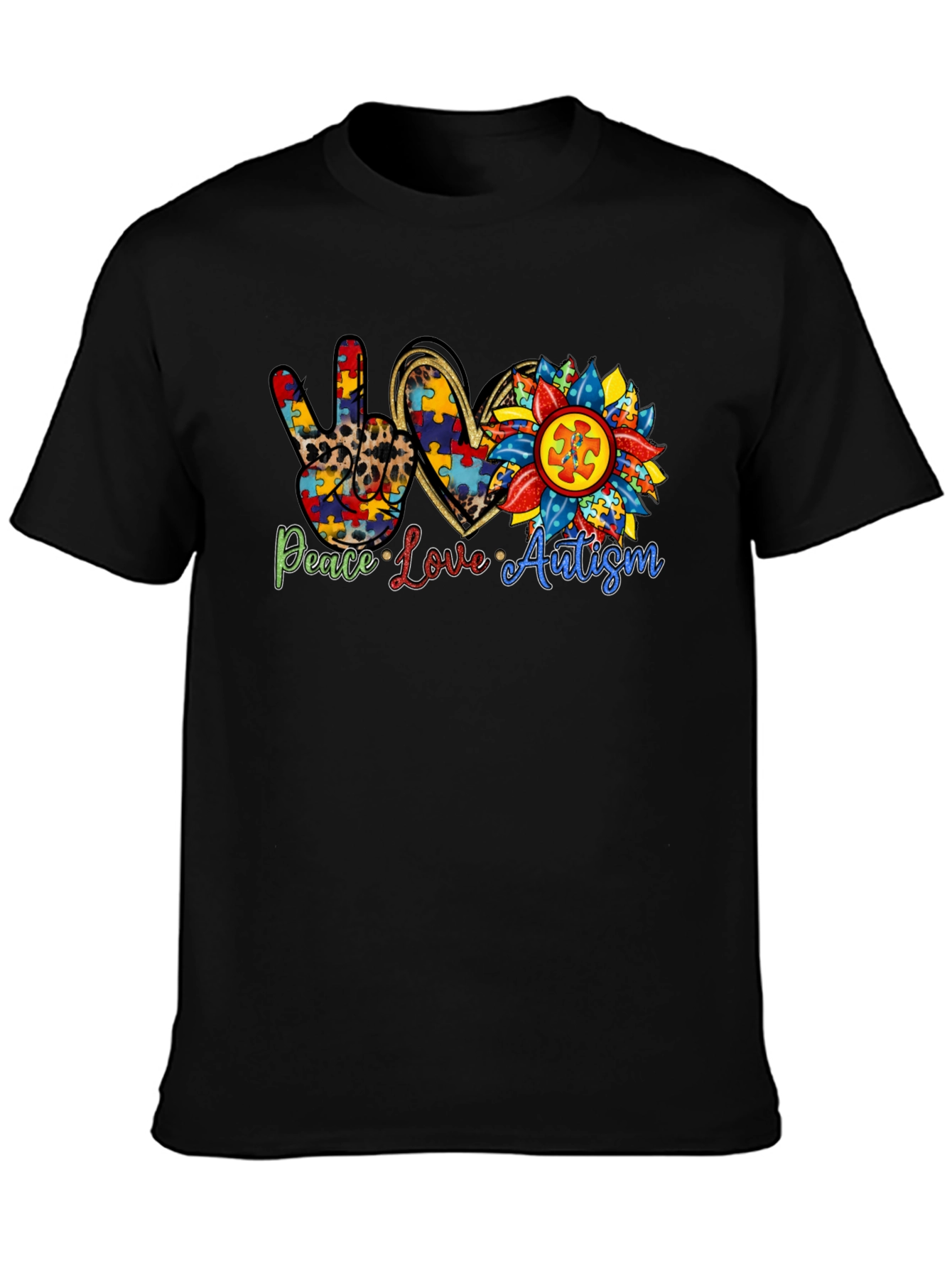 Peace Love Autism T-Shirt Black