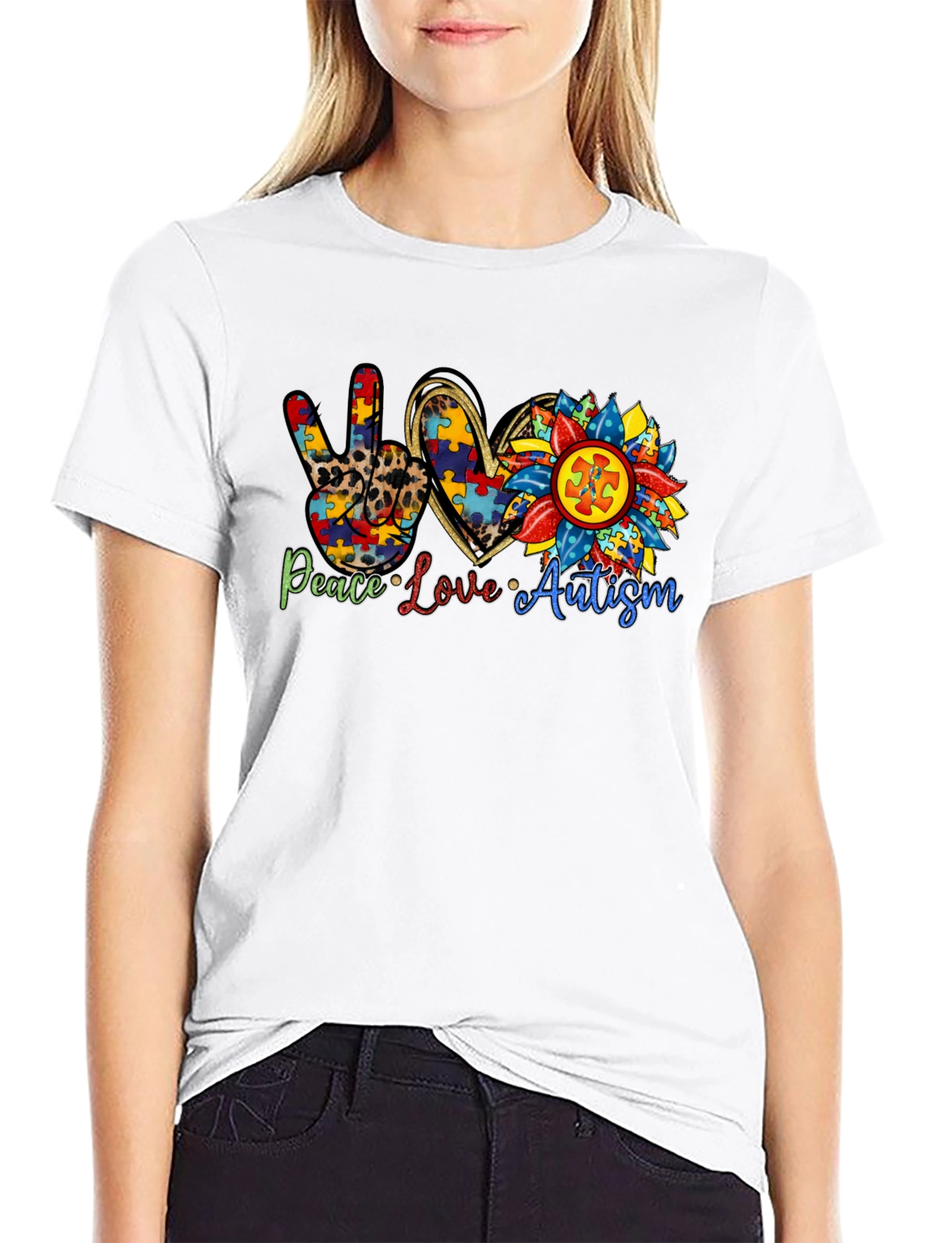 Peace Love Autism T-Shirt Black