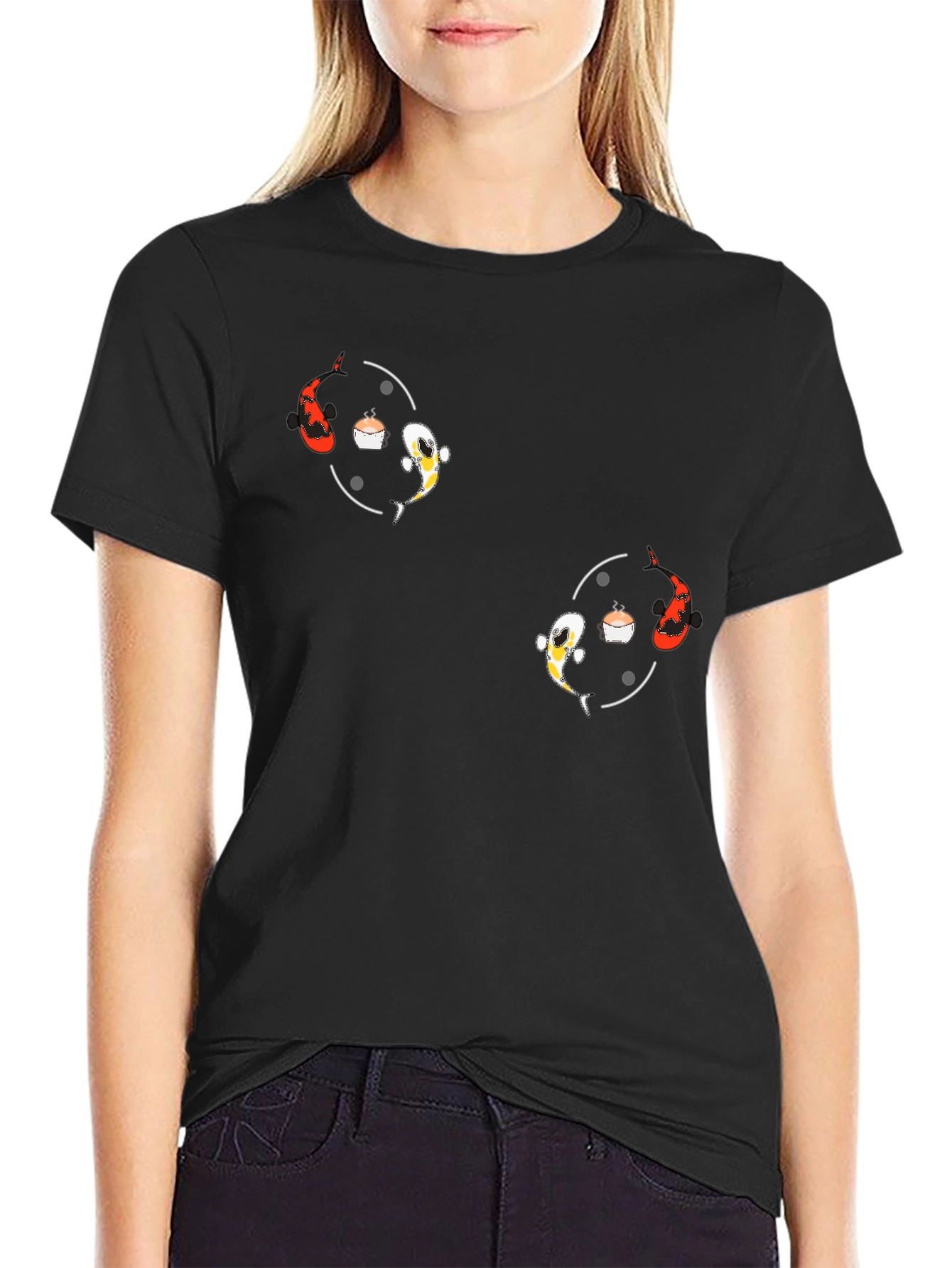Koi Fish Yin Yang Graphic Tee - Black Unisex T-Shirt